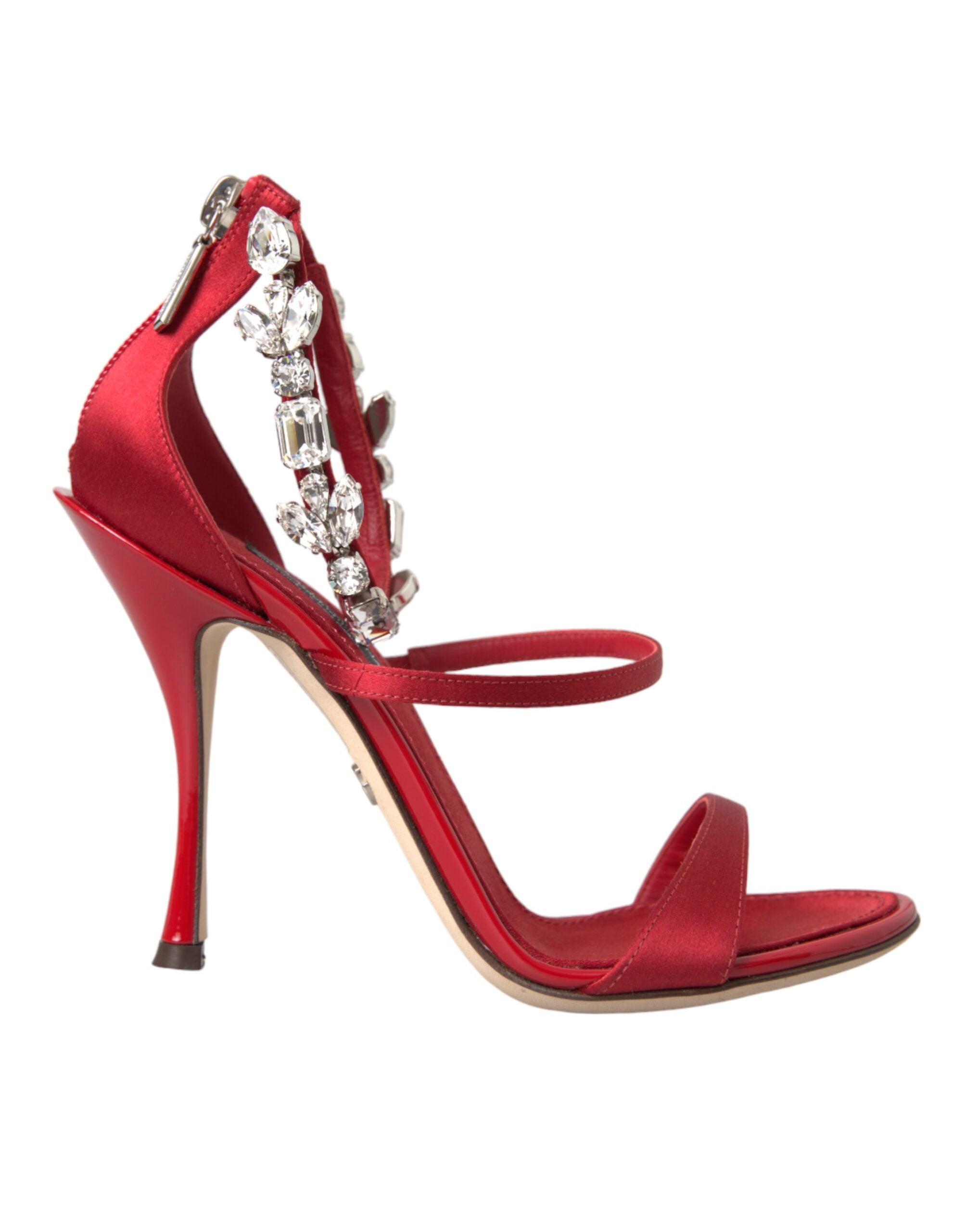 Red Keira Satin Crystals Sandals Heels Shoes - ventzia