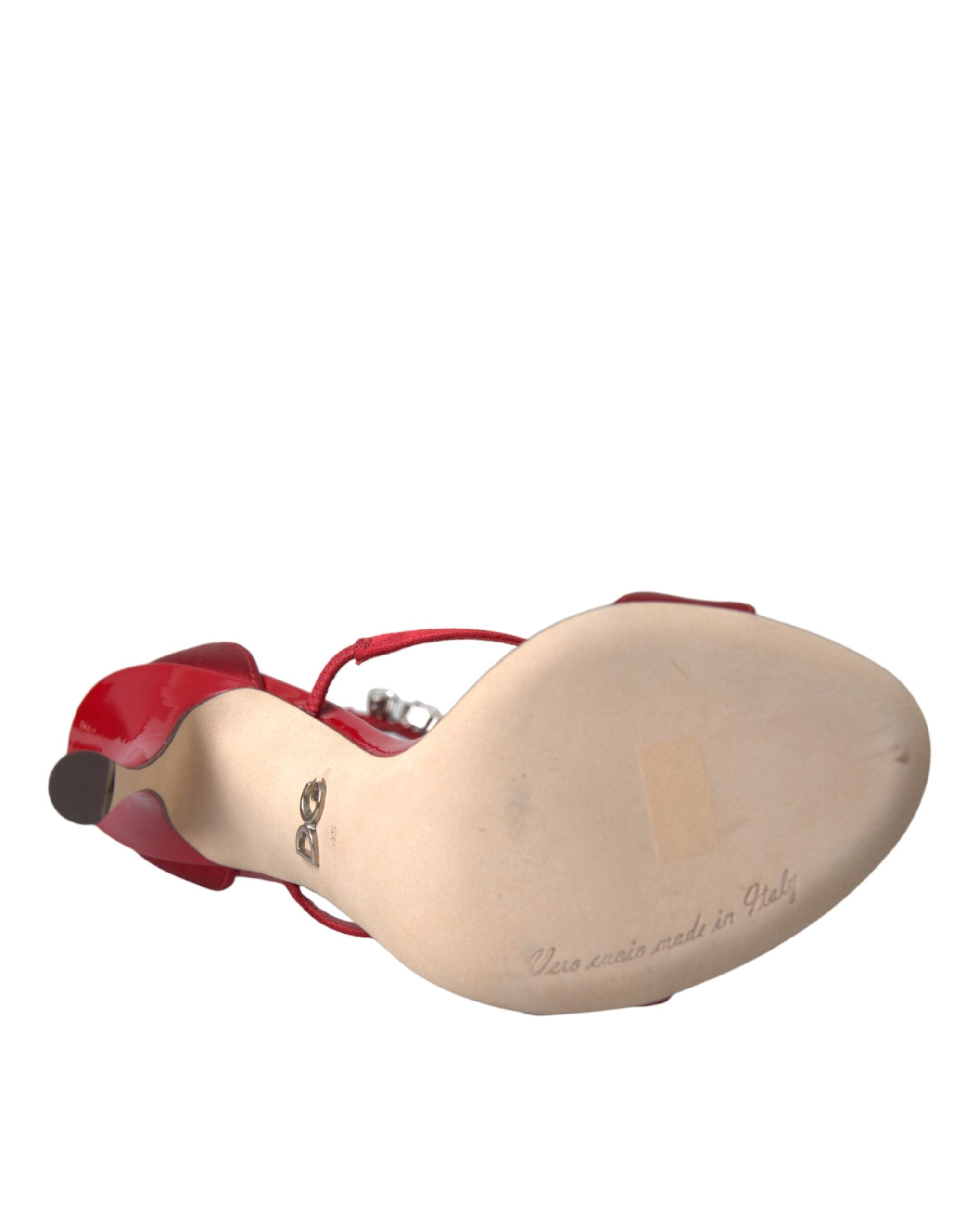 Red Keira Satin Crystals Sandals Heels Shoes - ventzia