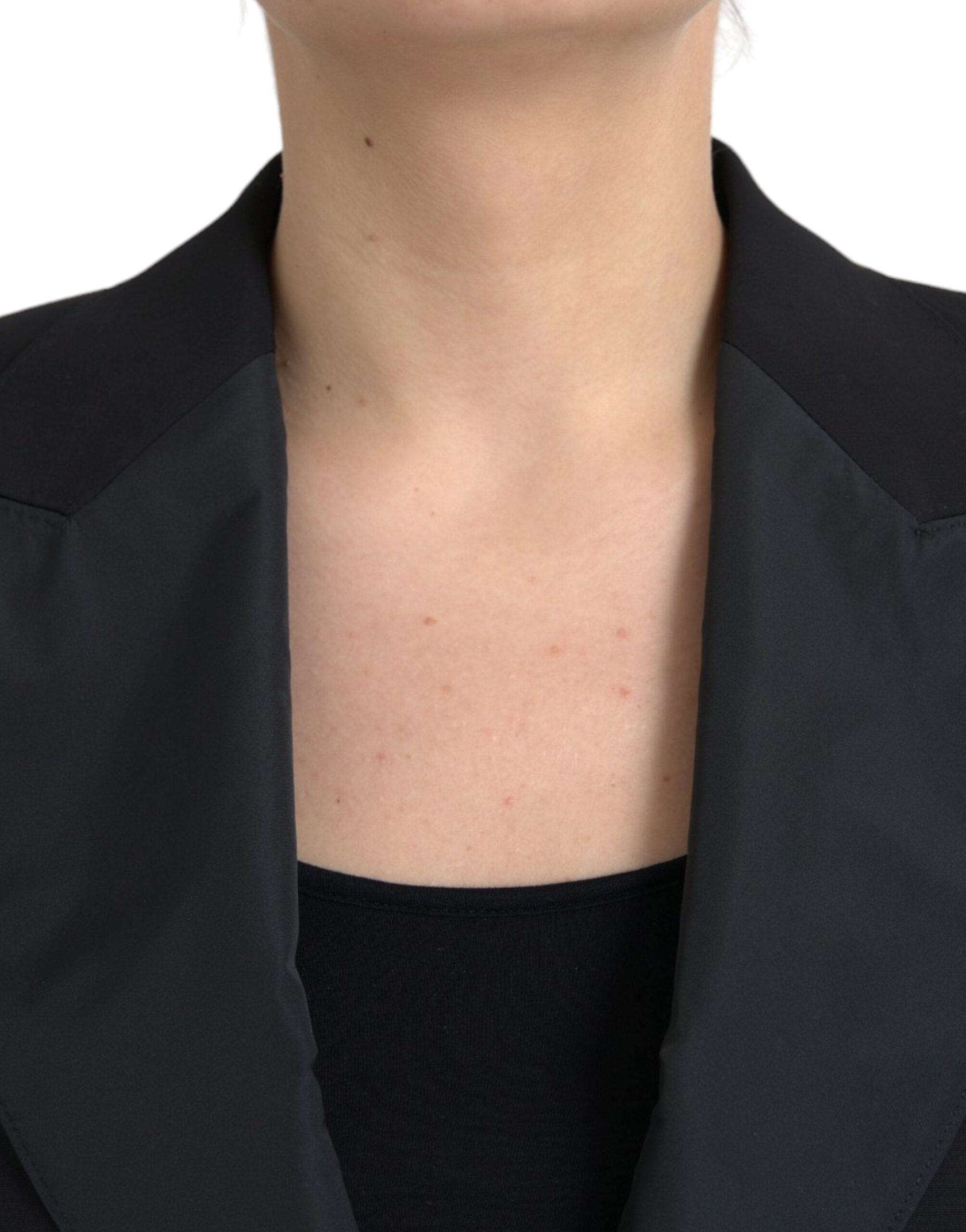 Black Polyester Puffed Sleeves Cropped Jacket - ventzia