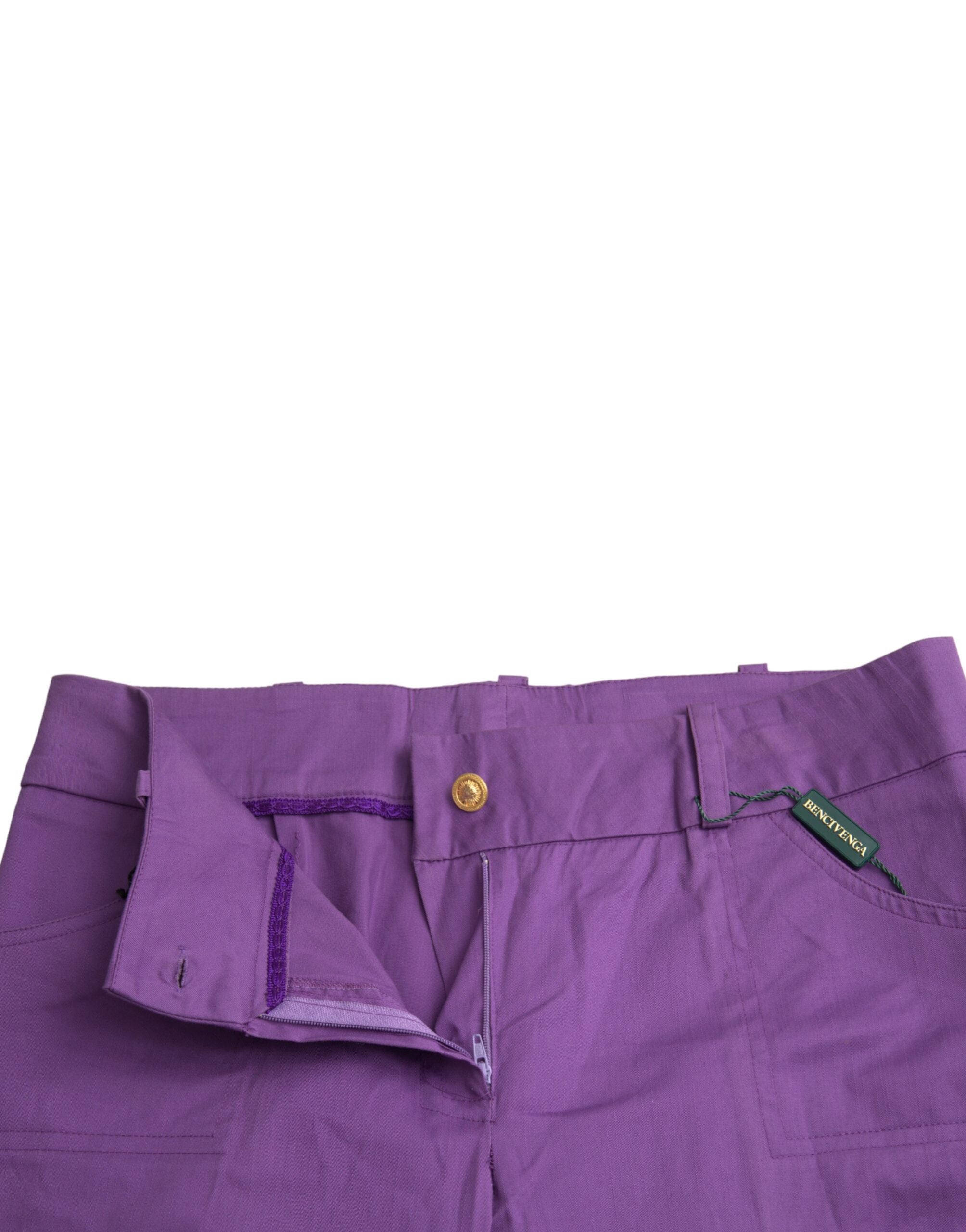 Purple Cotton MidWaist Straight Cropped Pants - ventzia