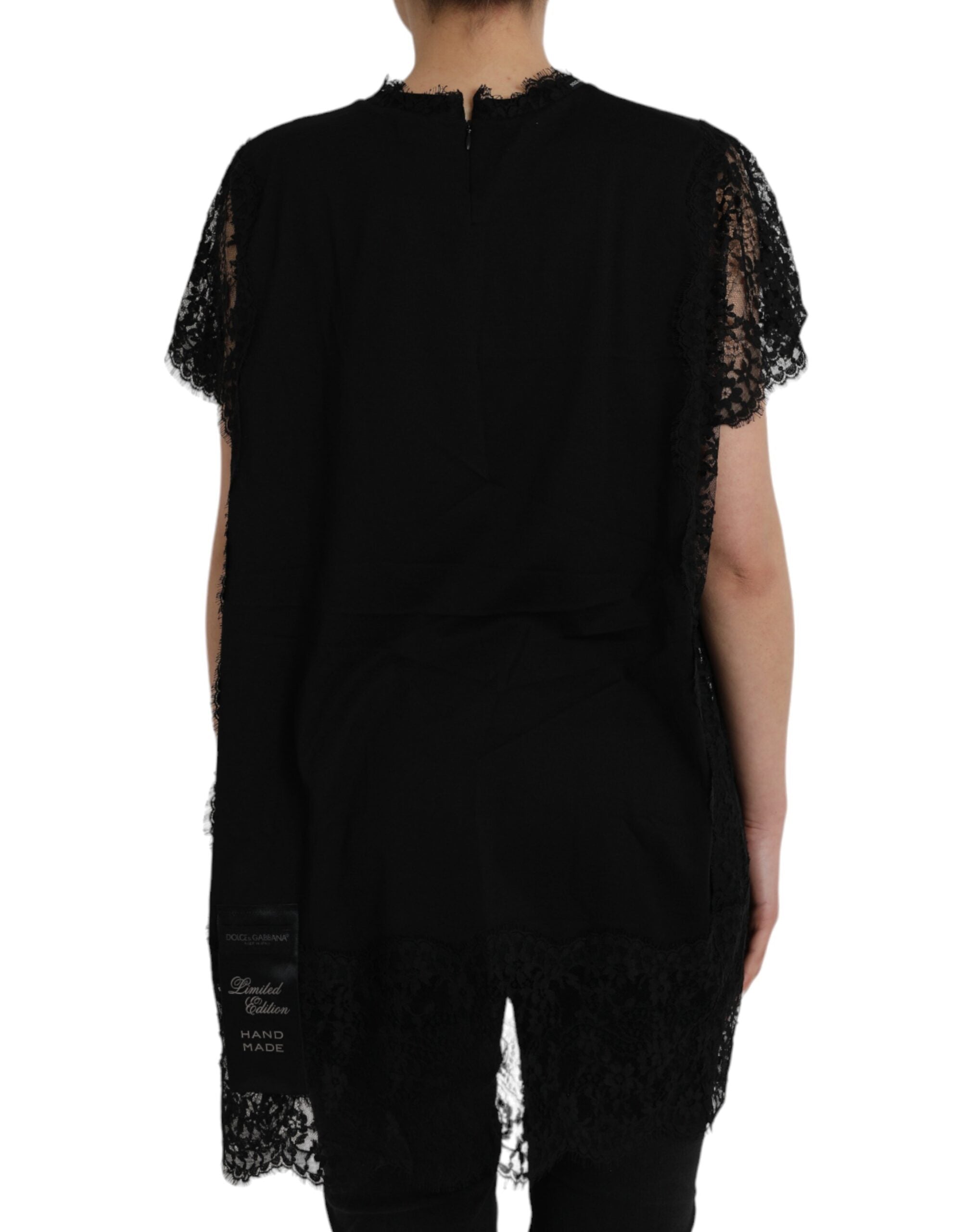 Black Sacred Heart Print Cotton Lace T-shirt - ventzia