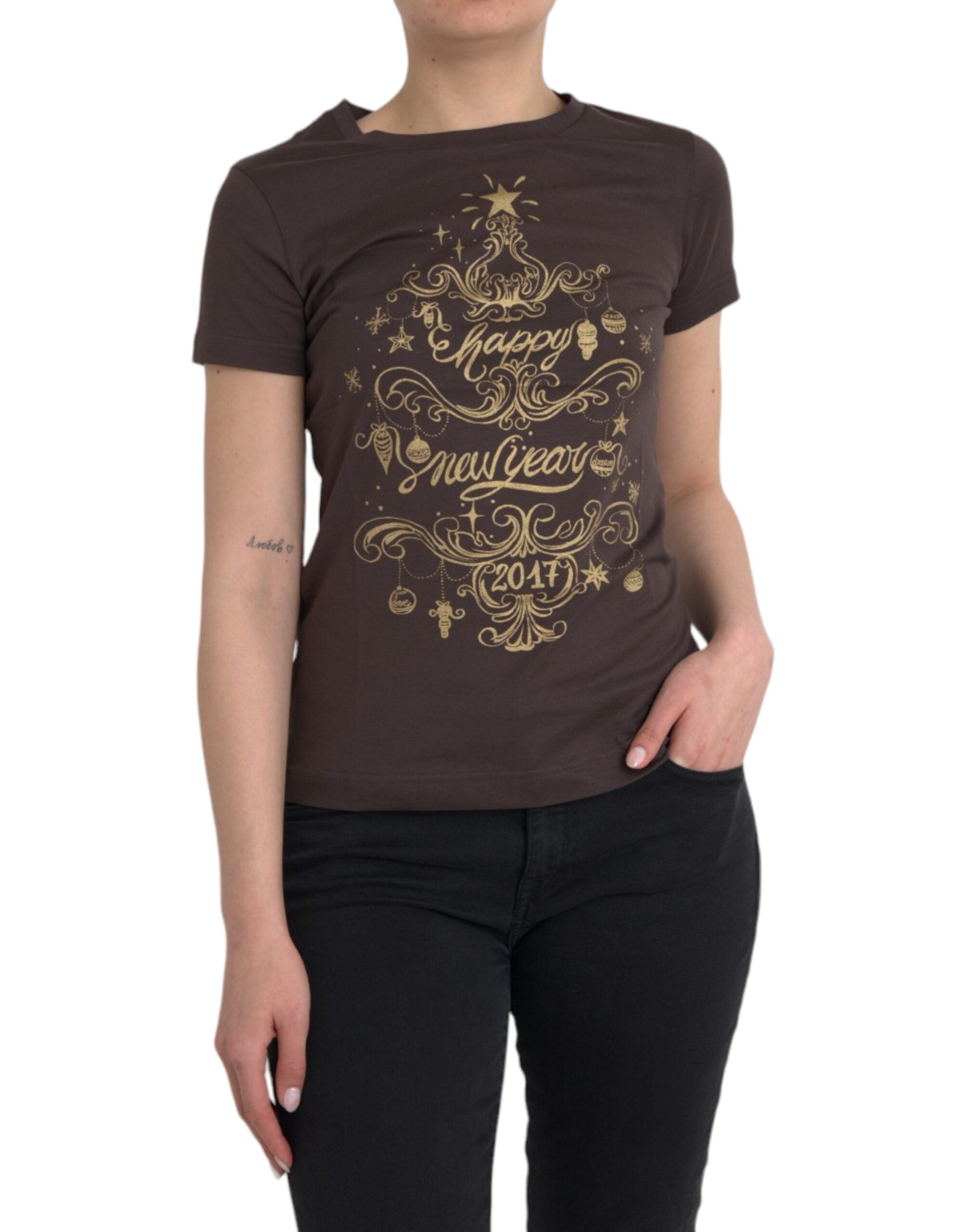 Brown Crewneck 2017 Motive Print T-shirt - ventzia