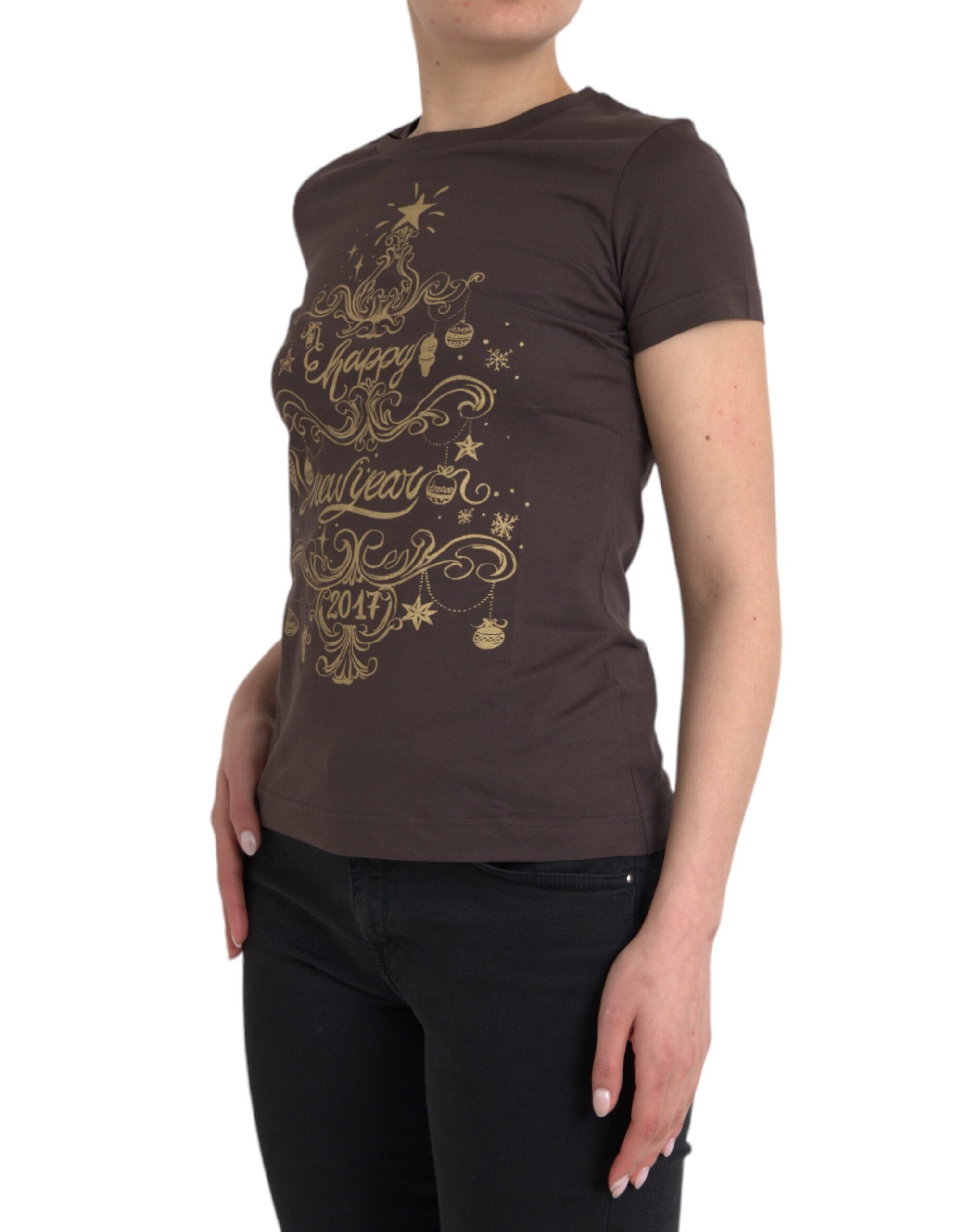 Brown Crewneck 2017 Motive Print T-shirt - ventzia