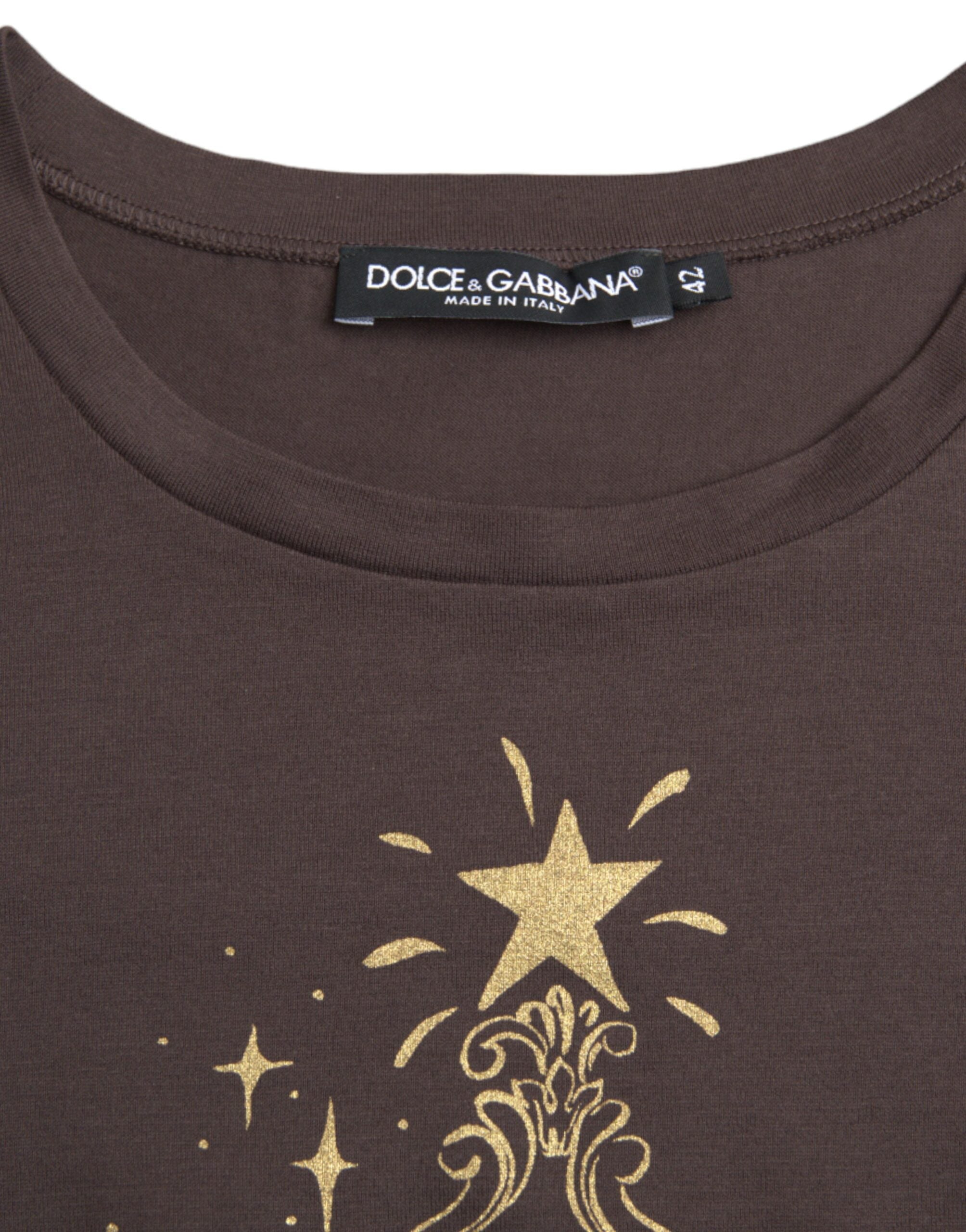 Brown Crewneck 2017 Motive Print T-shirt - ventzia