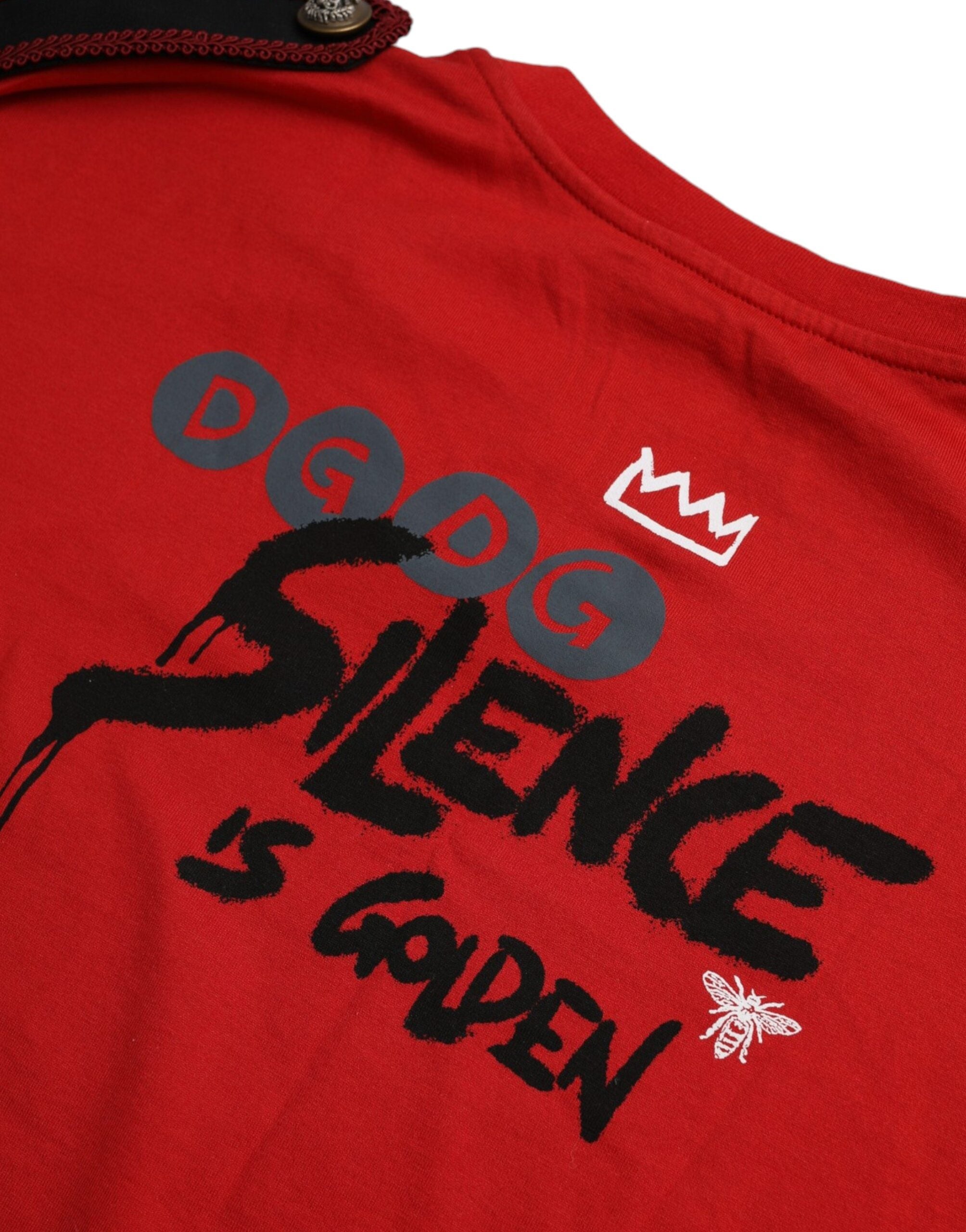 Red Cotton Graphic Print Crew Neck T-shirt - ventzia