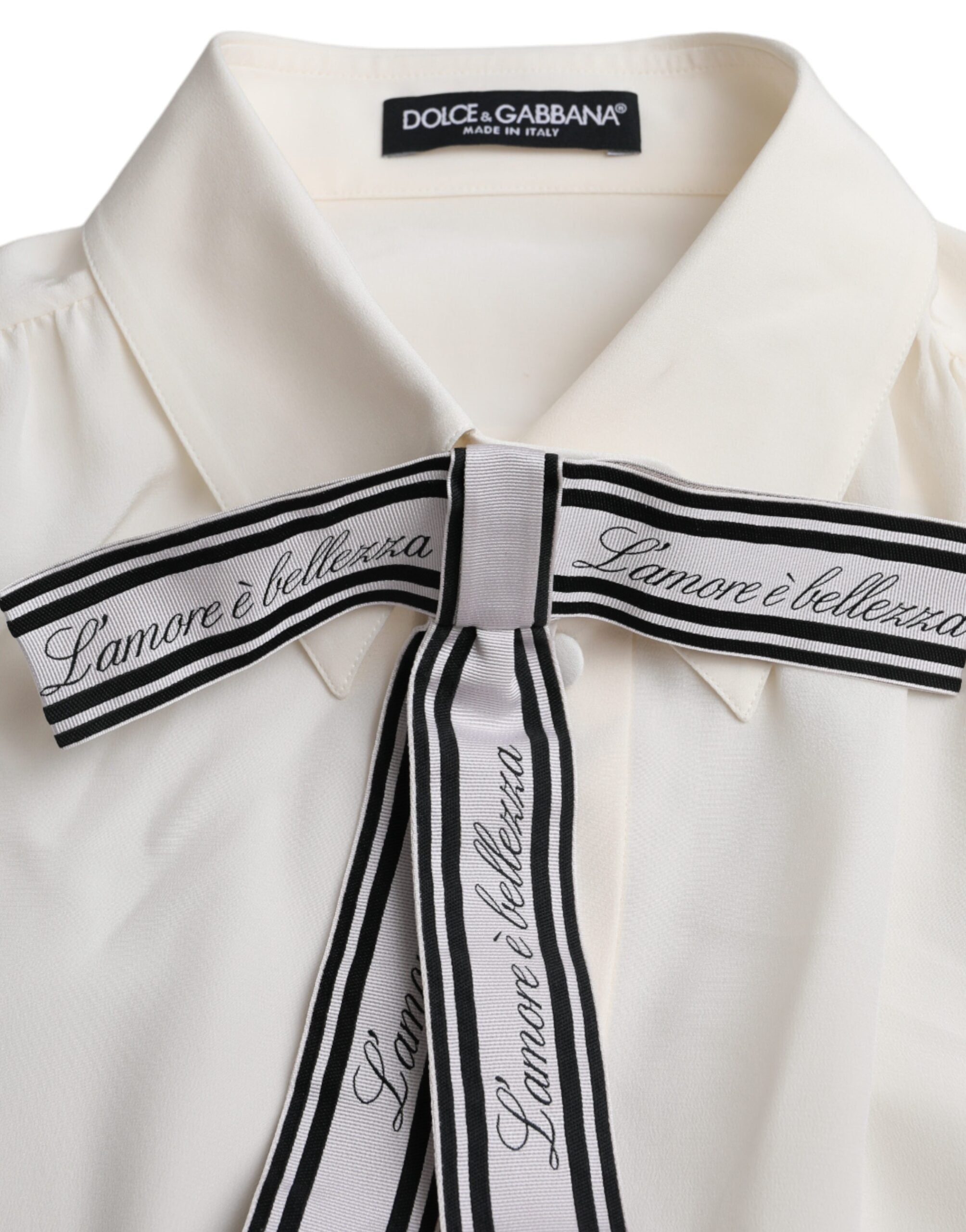 Off White Long Sleeve Button Down Blouse Top - ventzia