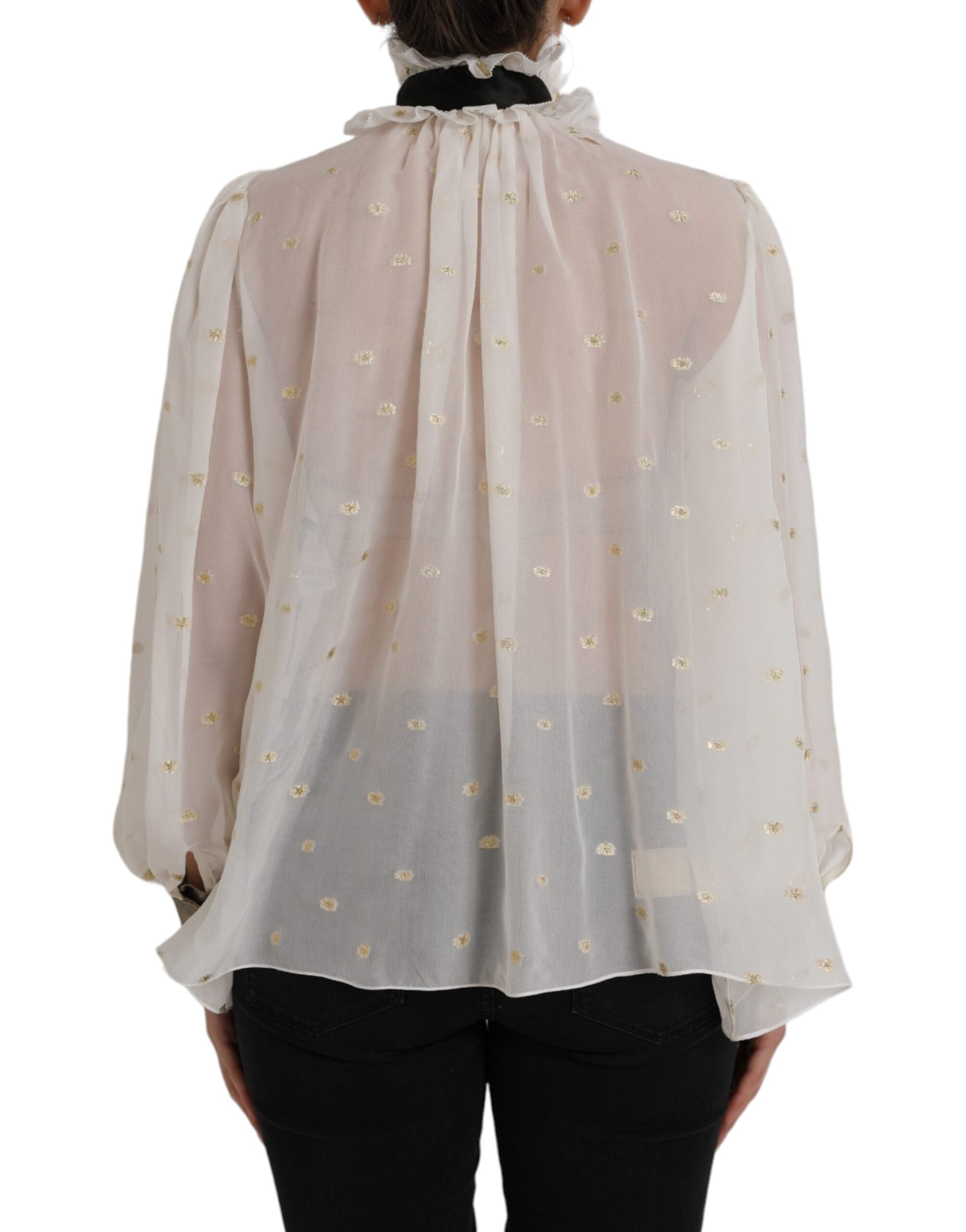 Off White Silk Blend Ascot Collar Blouse Top - ventzia