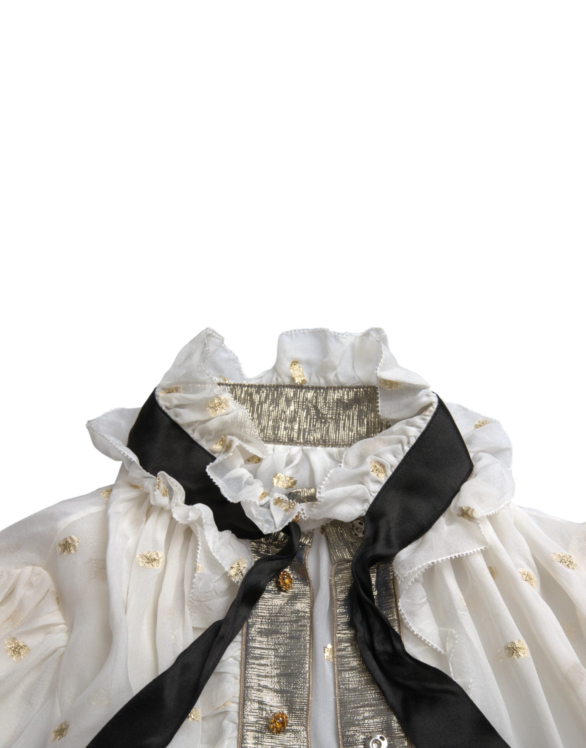Off White Silk Blend Ascot Collar Blouse Top - ventzia