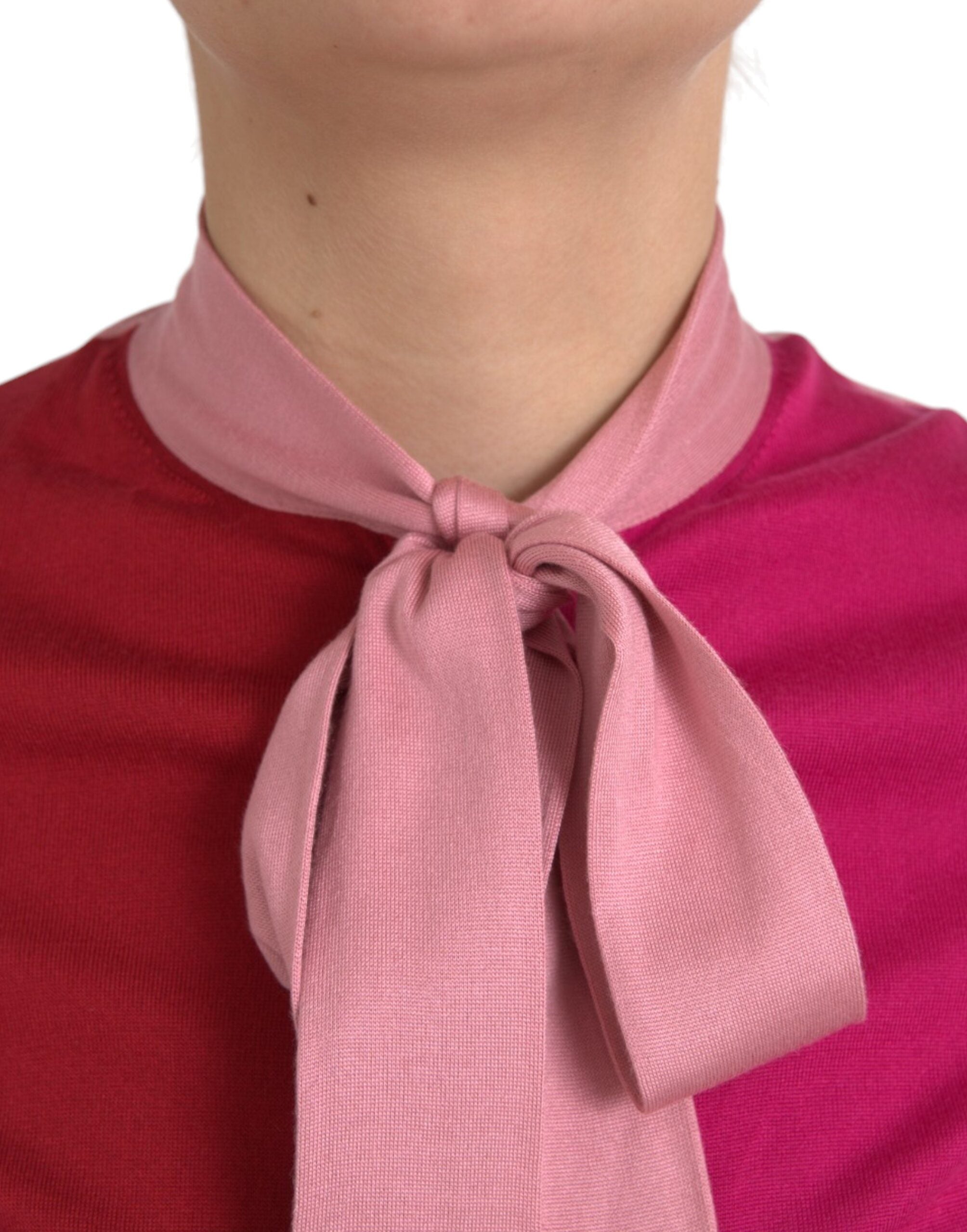 Pink Short Sleeves Pullover Ascot Collar Top - ventzia