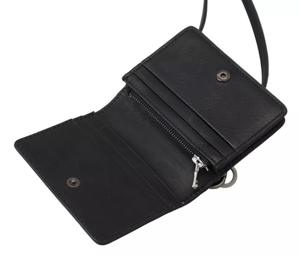 Black Leather Bifold Shoulder Sling Women Wallet - ventzia