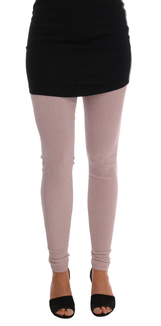 Elegant Pink Mid-Waist Stretch Pants - ventzia