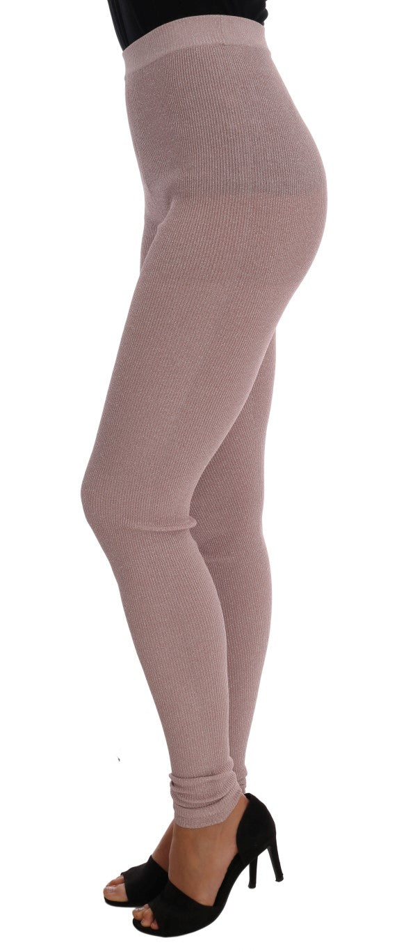 Elegant Pink Mid-Waist Stretch Pants - ventzia