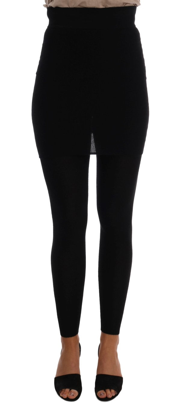 Elegant Black Cashmere Silk Stretch Pants - ventzia