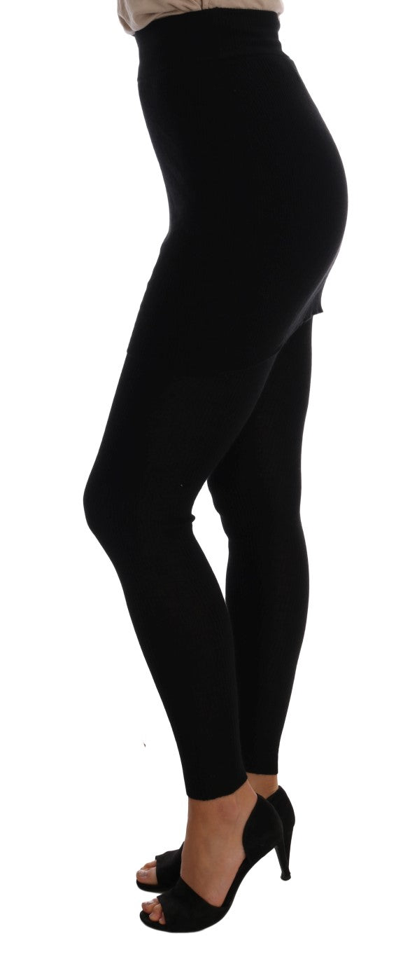 Elegant Black Cashmere Silk Stretch Pants - ventzia