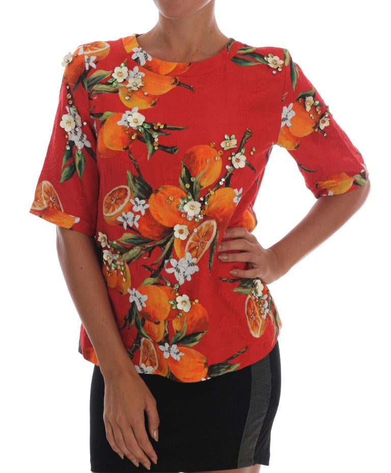 Embellished Crepe Blouse with Blossom Print - ventzia