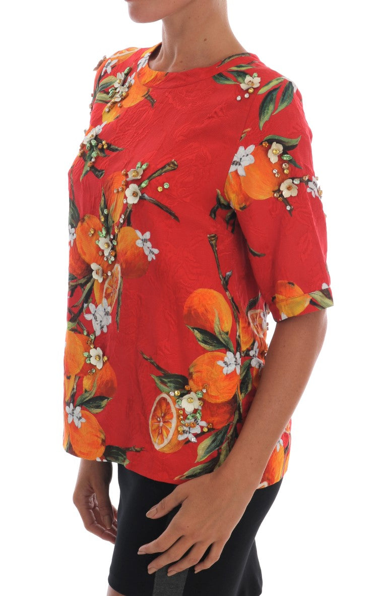 Embellished Crepe Blouse with Blossom Print - ventzia