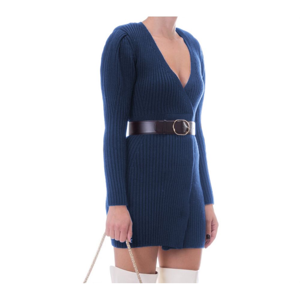 Blue Wool Women Dress - ventzia