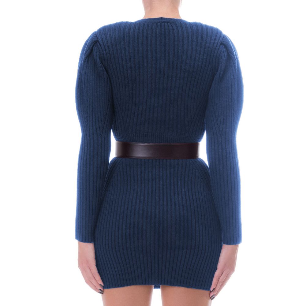 Blue Wool Women Dress - ventzia