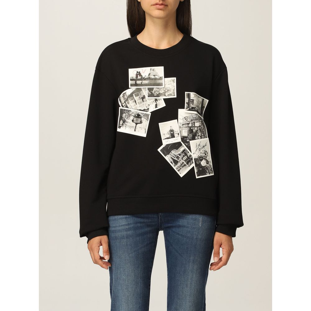 Chic Black Sweatshirt with Designer Emblem - ventzia