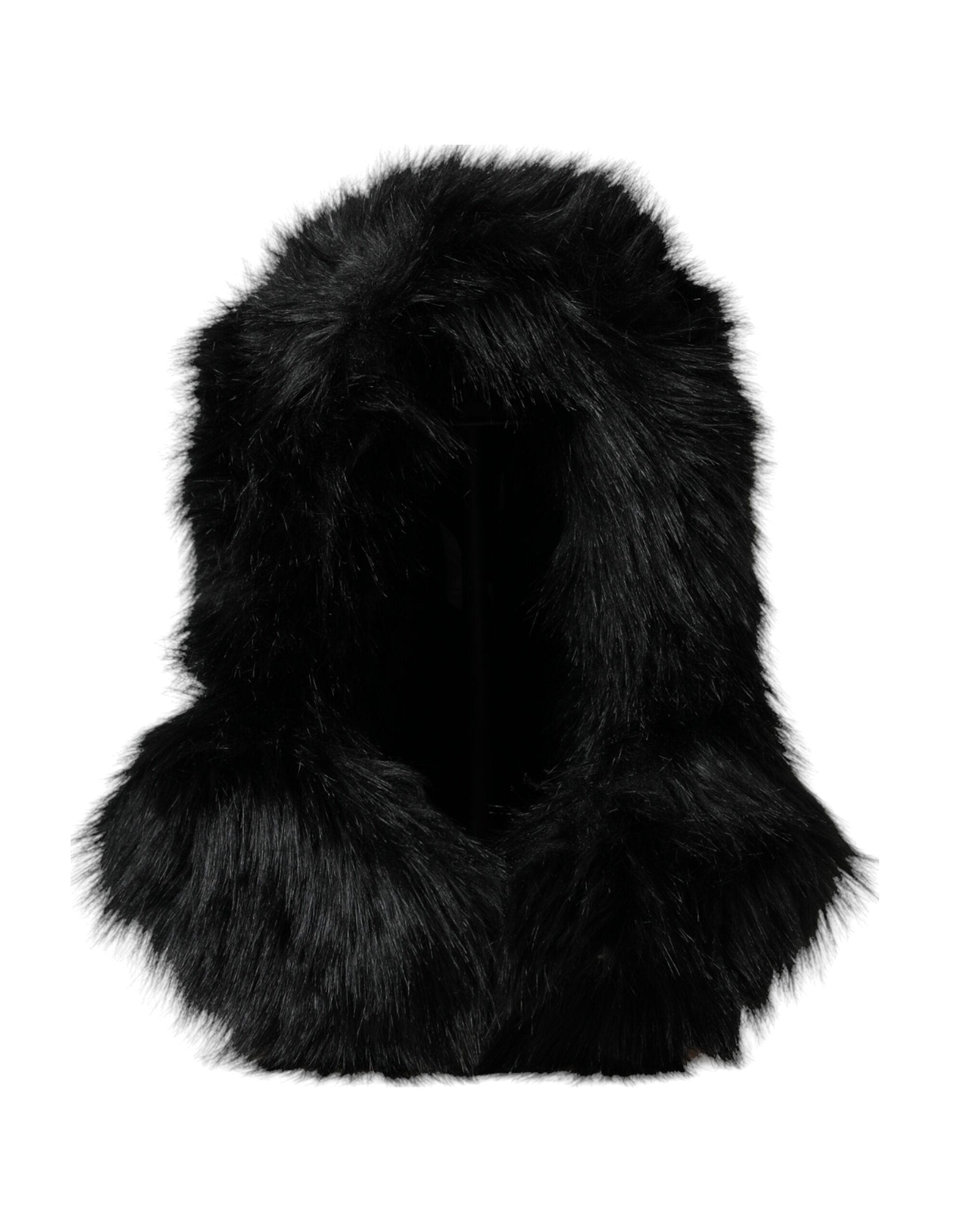 Black Faux Fur Whole Head Wrap Hat - ventzia