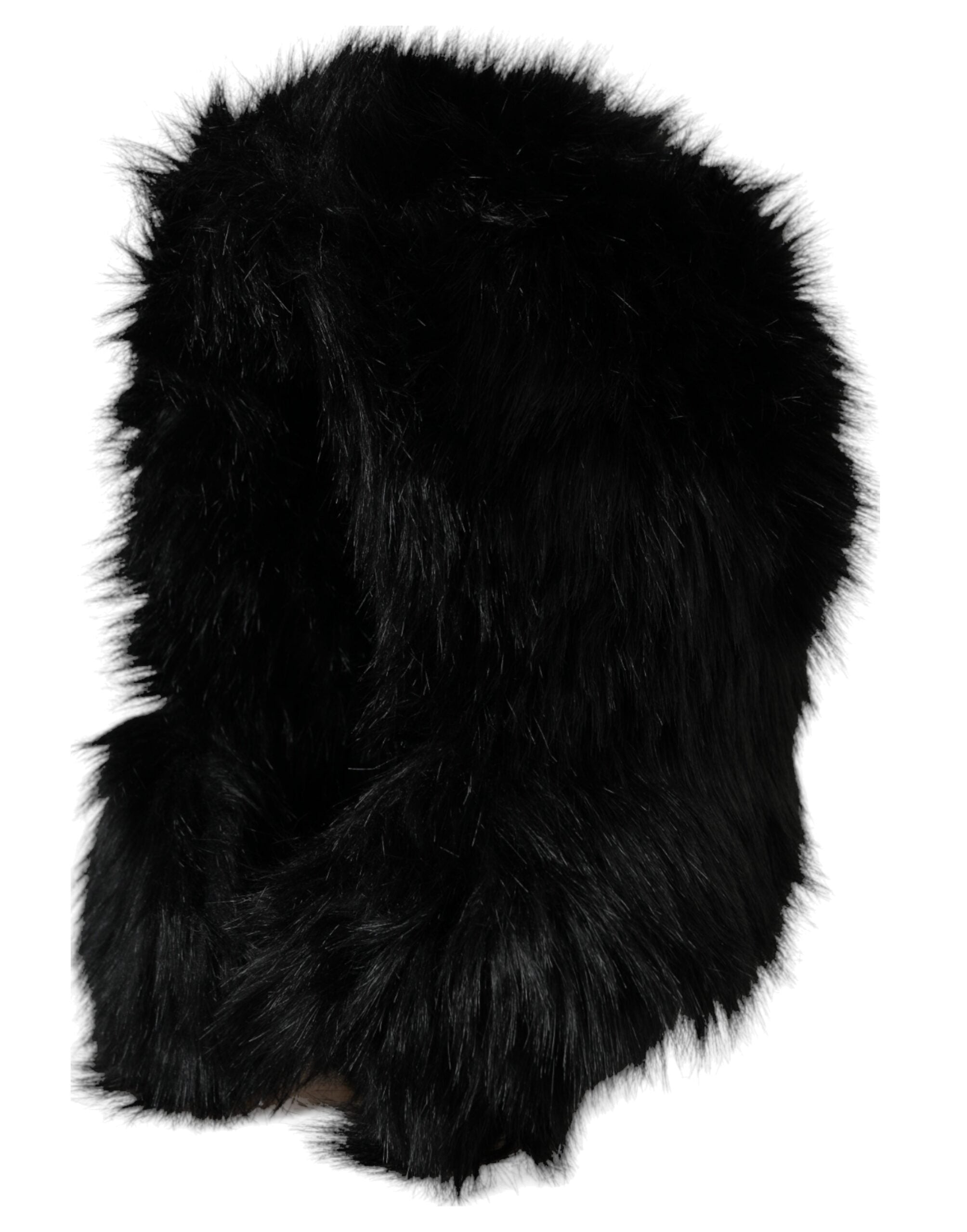 Black Faux Fur Whole Head Wrap Hat - ventzia