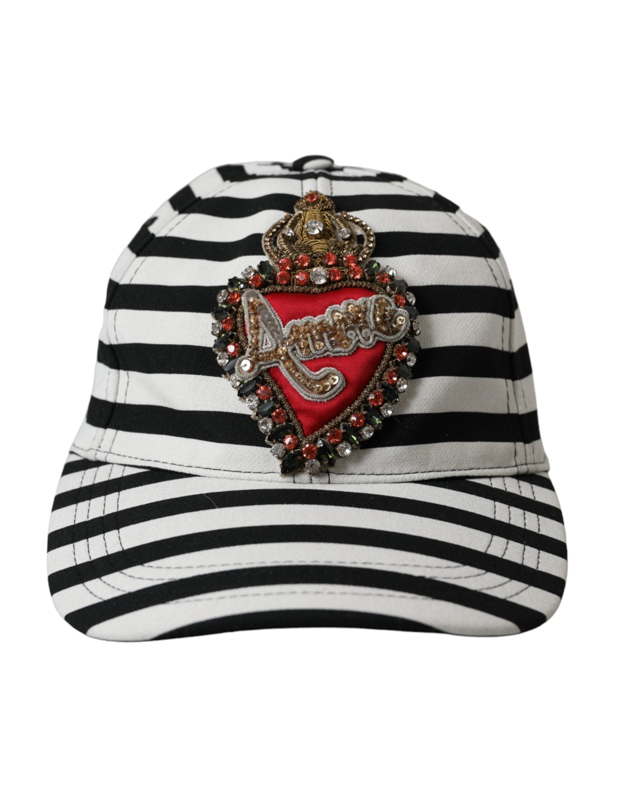 Black White Stripe Amore Heart Applique Baseball Hat - ventzia