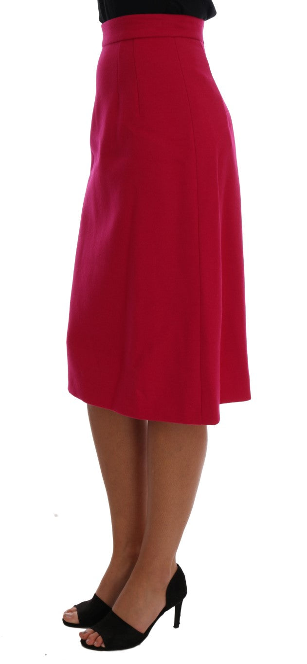 Elegant Pink Wool A-Line Knee-Length Skirt - ventzia