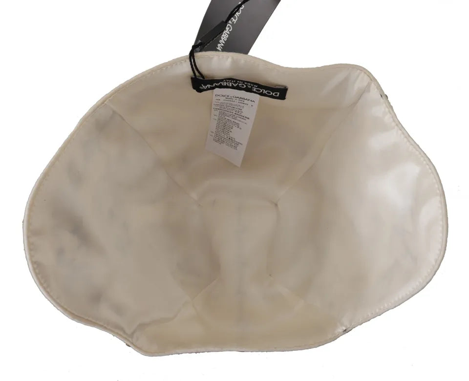 White Black Wool Embroidered Cameo Brooch Hat - ventzia