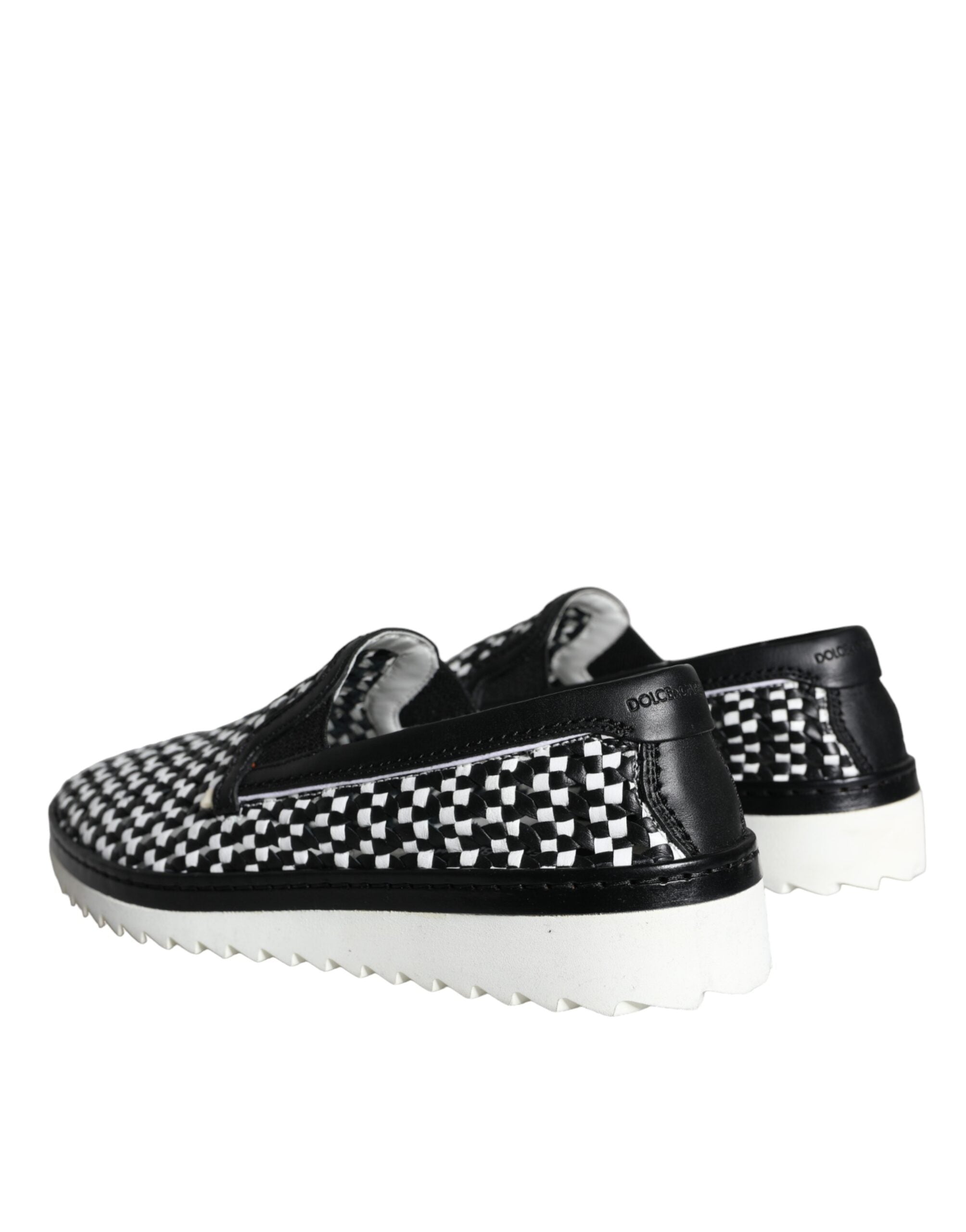 Black White Weaved Slip On Men Loafers Shoes - ventzia