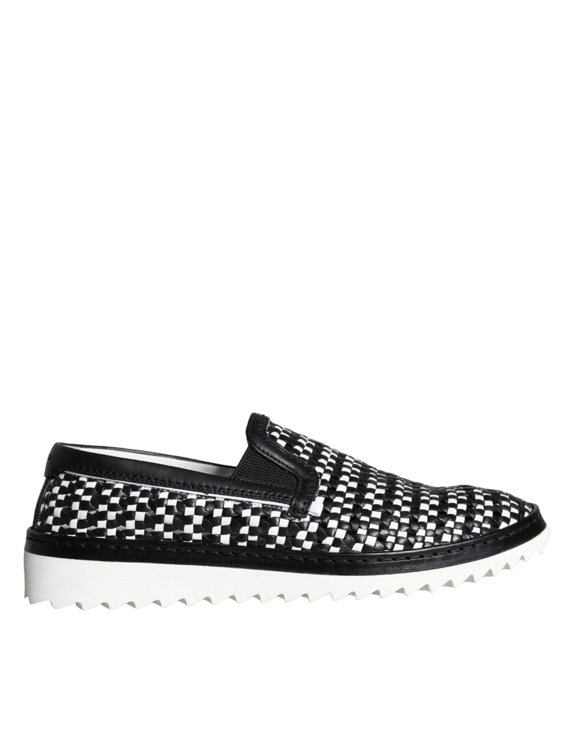 Black White Weaved Slip On Men Loafers Shoes - ventzia