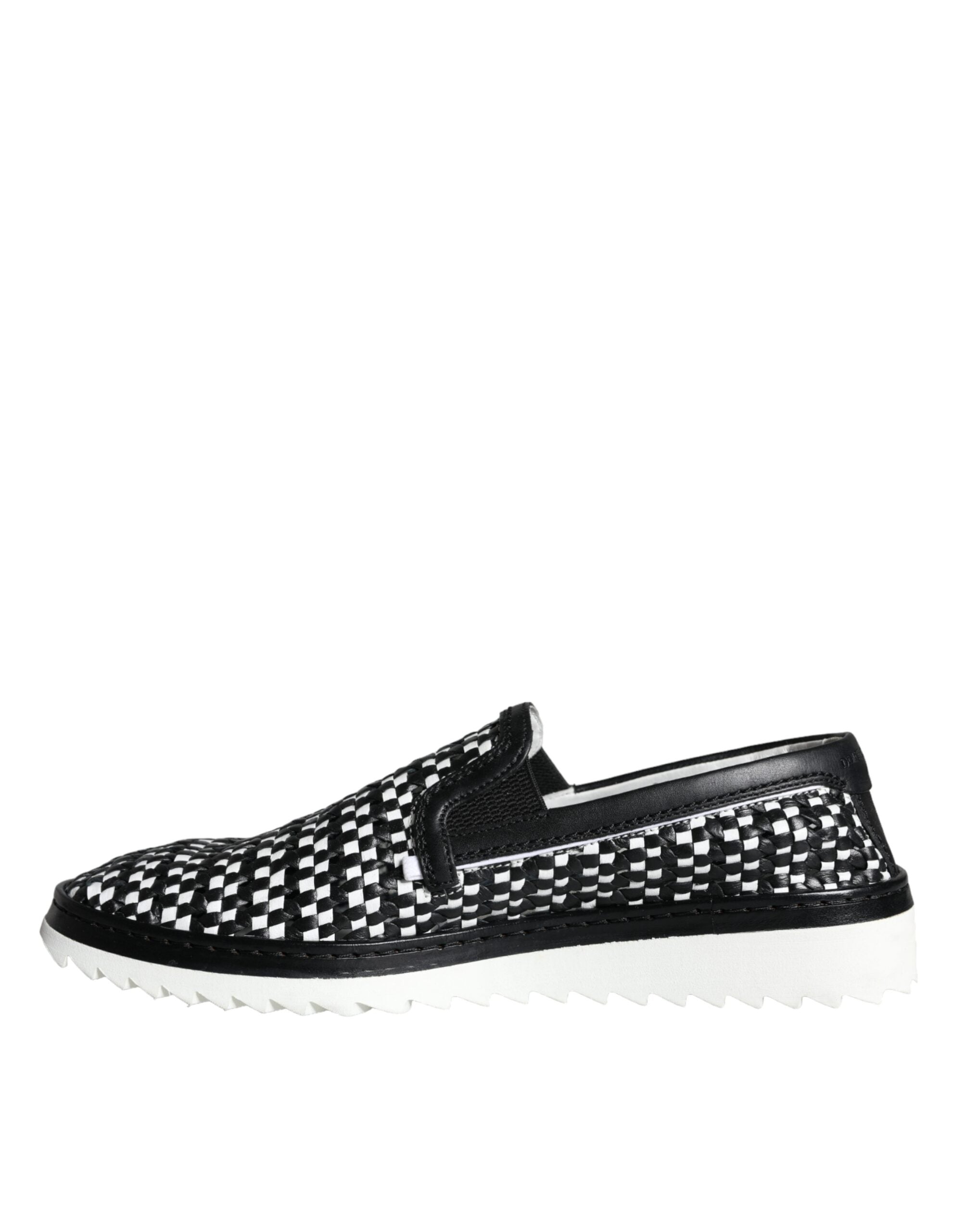 Black White Weaved Slip On Men Loafers Shoes - ventzia
