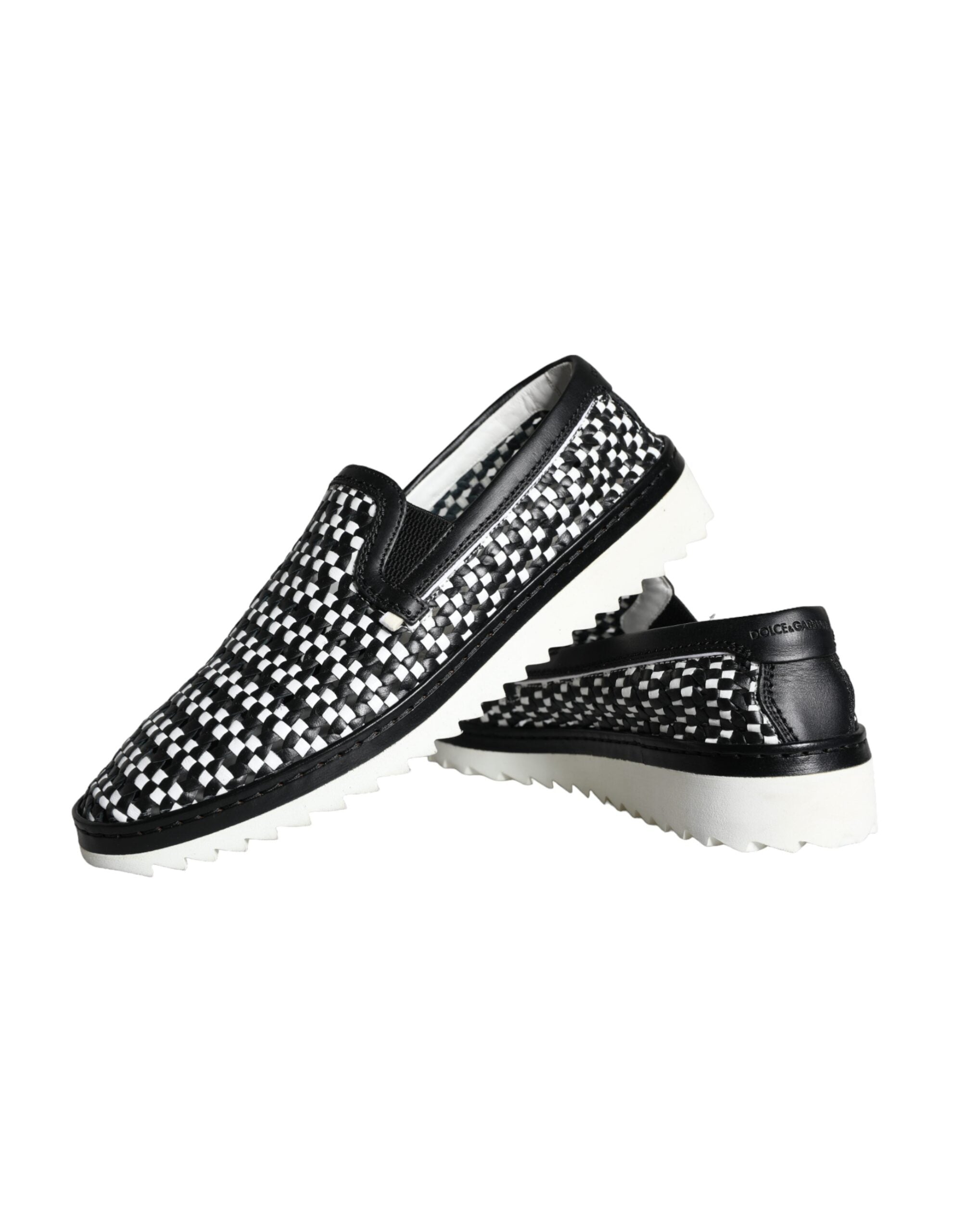 Black White Weaved Slip On Men Loafers Shoes - ventzia