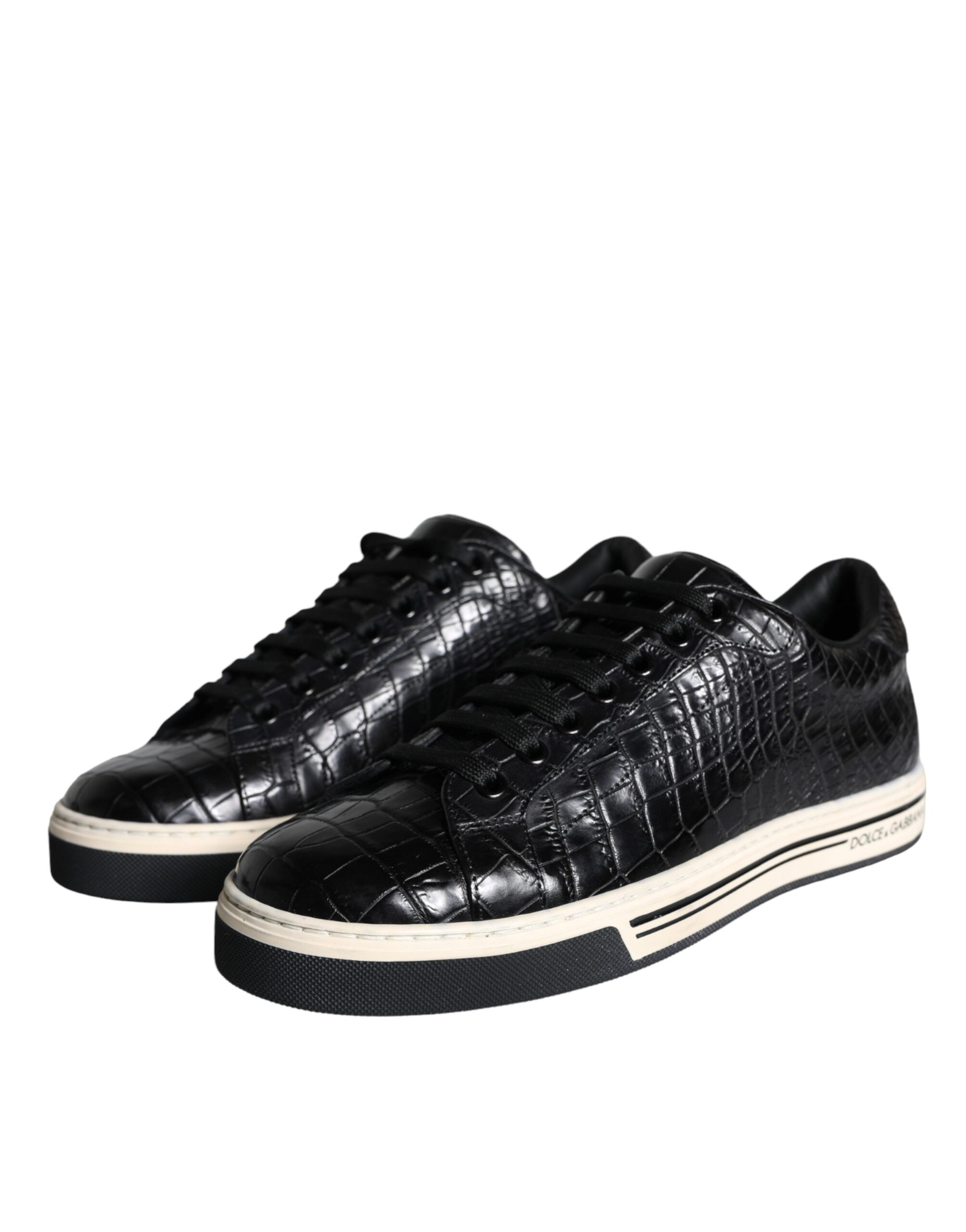 Black Leather Men Low Top Sneakers Shoes - ventzia