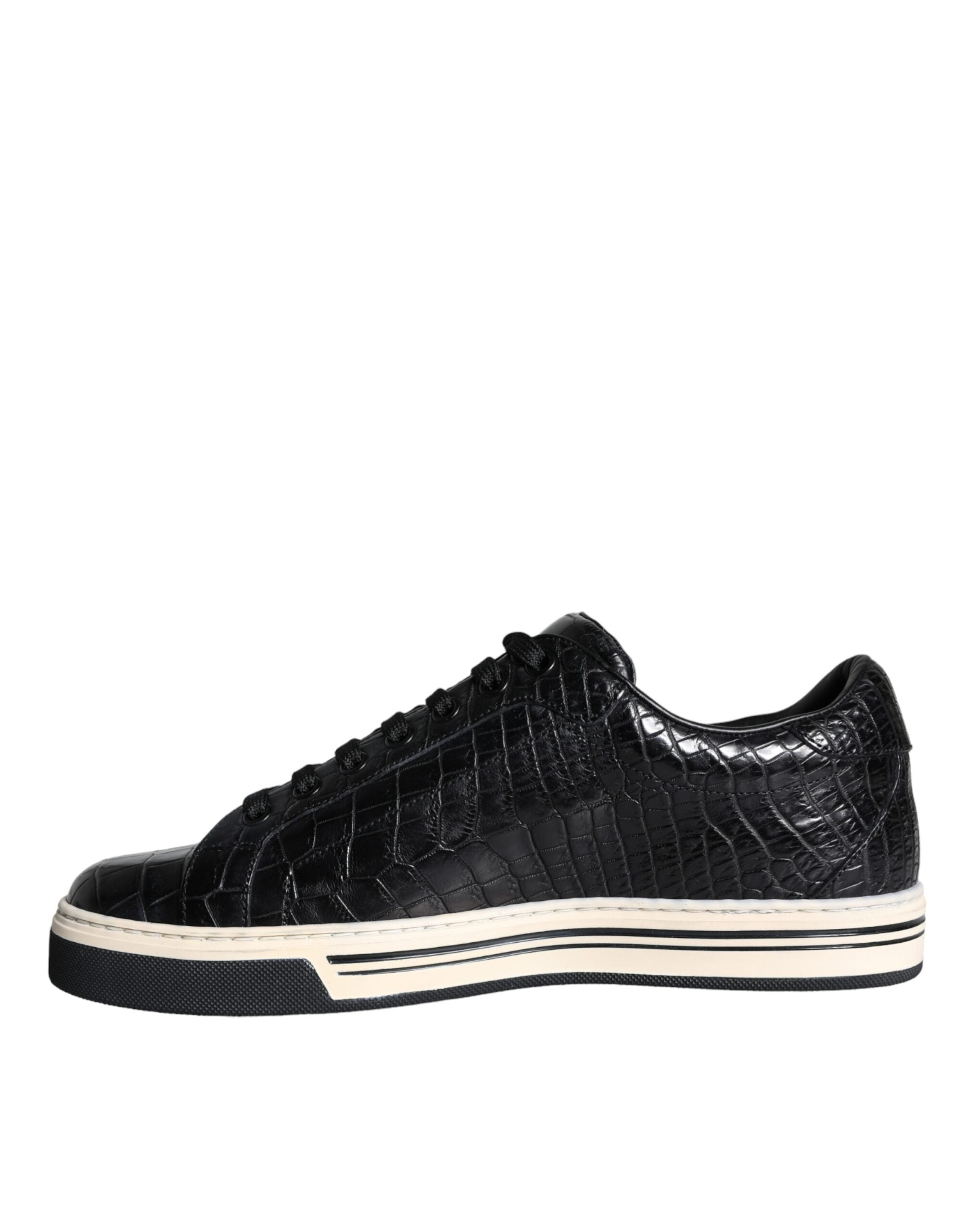Black Leather Men Low Top Sneakers Shoes - ventzia