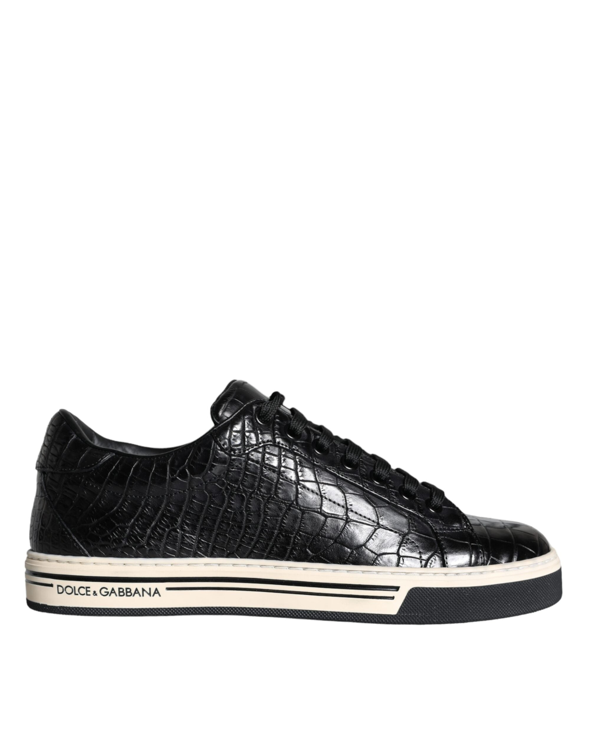 Black Leather Men Low Top Sneakers Shoes - ventzia