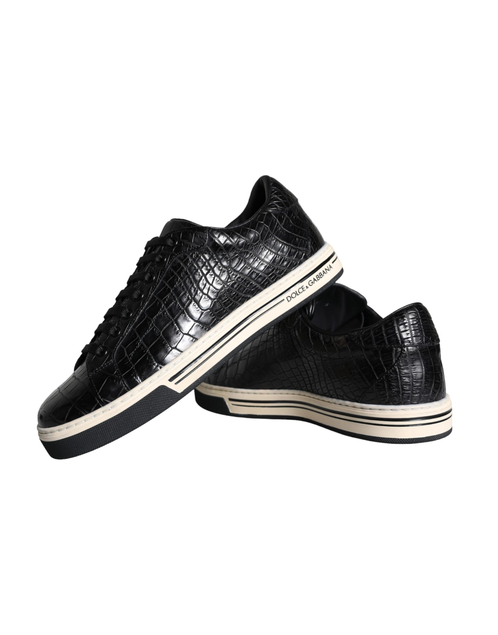 Black Leather Men Low Top Sneakers Shoes - ventzia