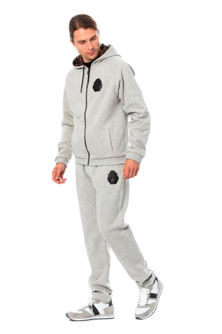 Elegant Gray Hooded Cotton Sweatsuit - ventzia