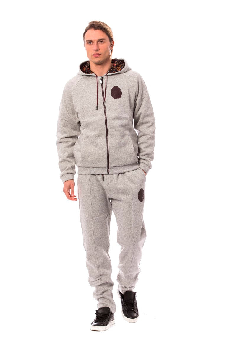 Elegant Gray Cotton Sweatsuit Ensemble - ventzia