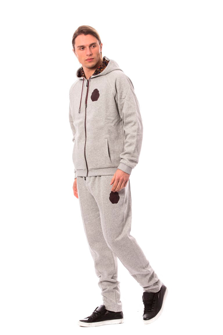 Elegant Gray Cotton Sweatsuit Ensemble - ventzia