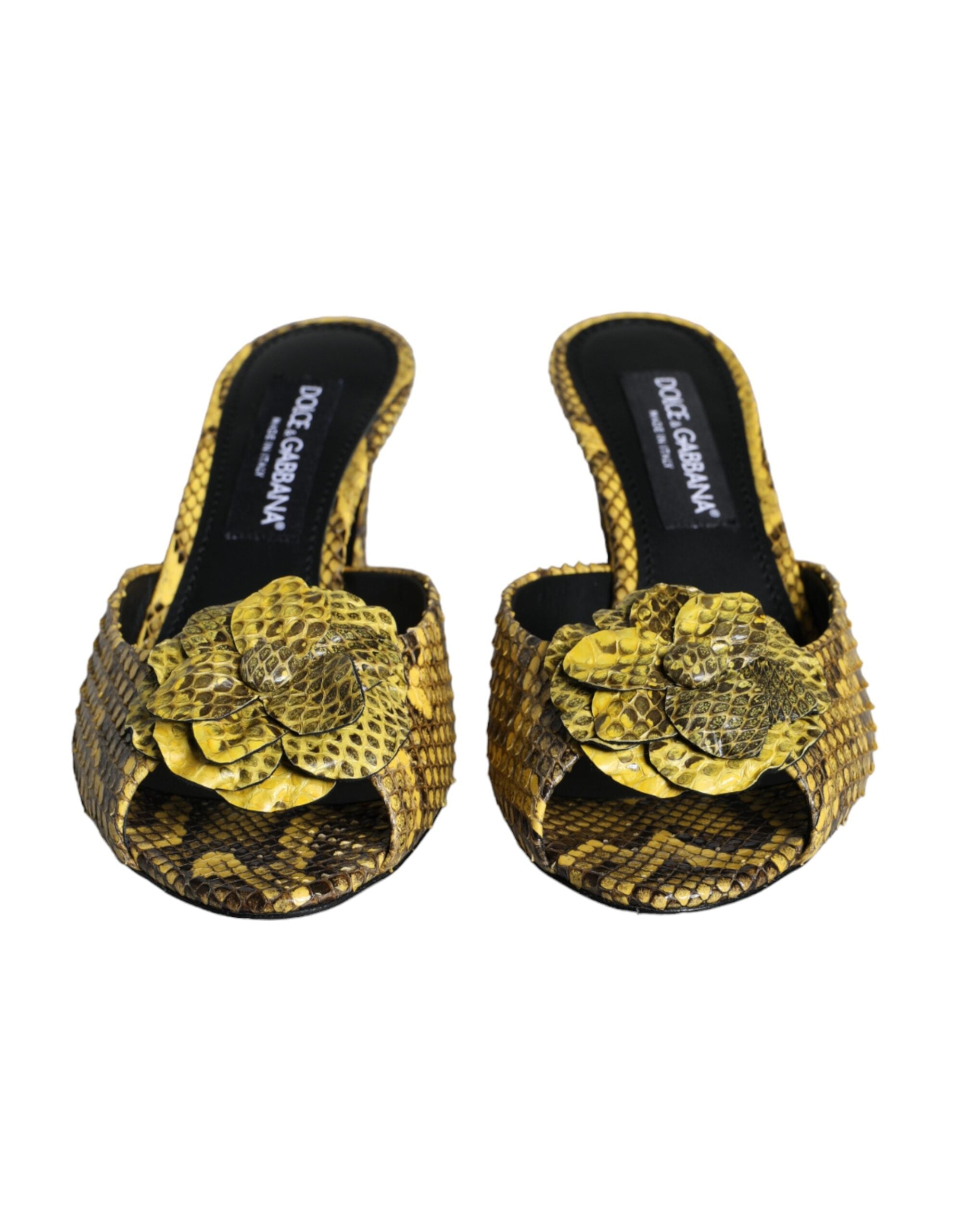 Yellow Leather Block Heels Slides Shoes - ventzia