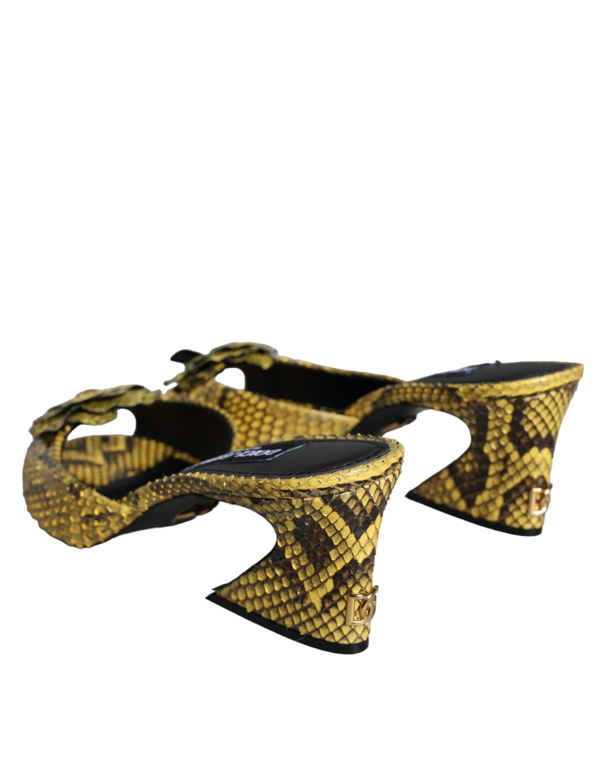 Yellow Leather Block Heels Slides Shoes - ventzia