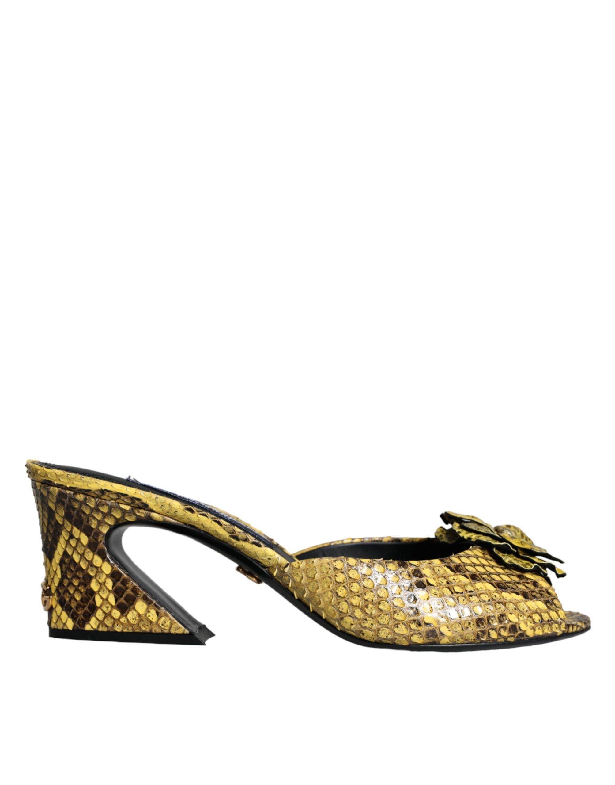 Yellow Leather Block Heels Slides Shoes - ventzia