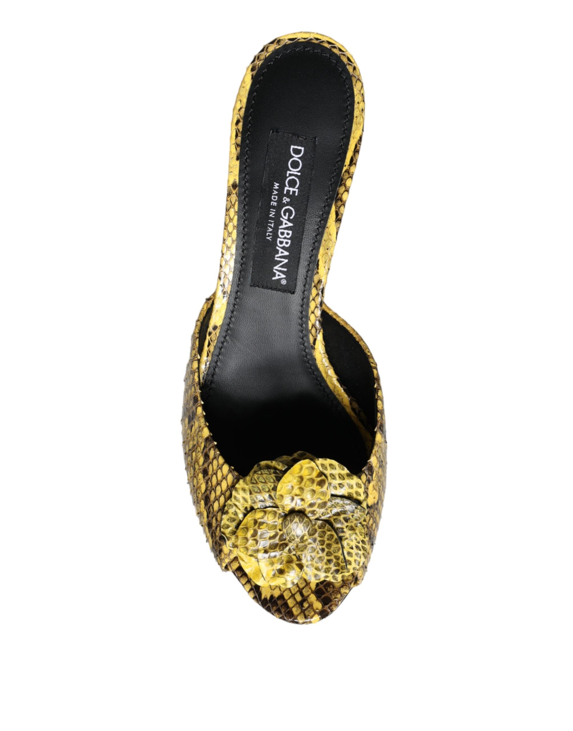 Yellow Leather Block Heels Slides Shoes - ventzia