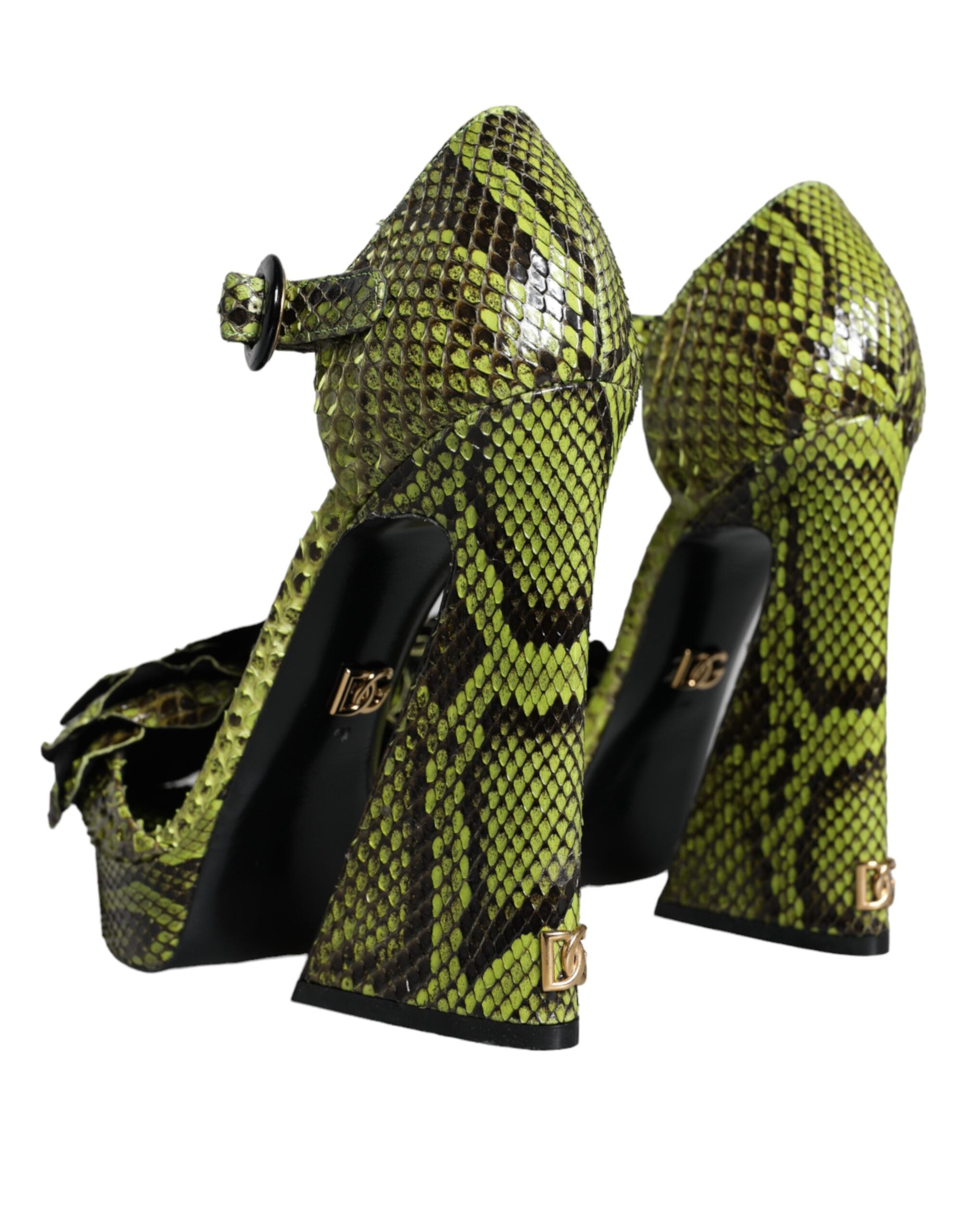 Green Exotic Leather Ankle Strap Heels Sandals Shoes - ventzia