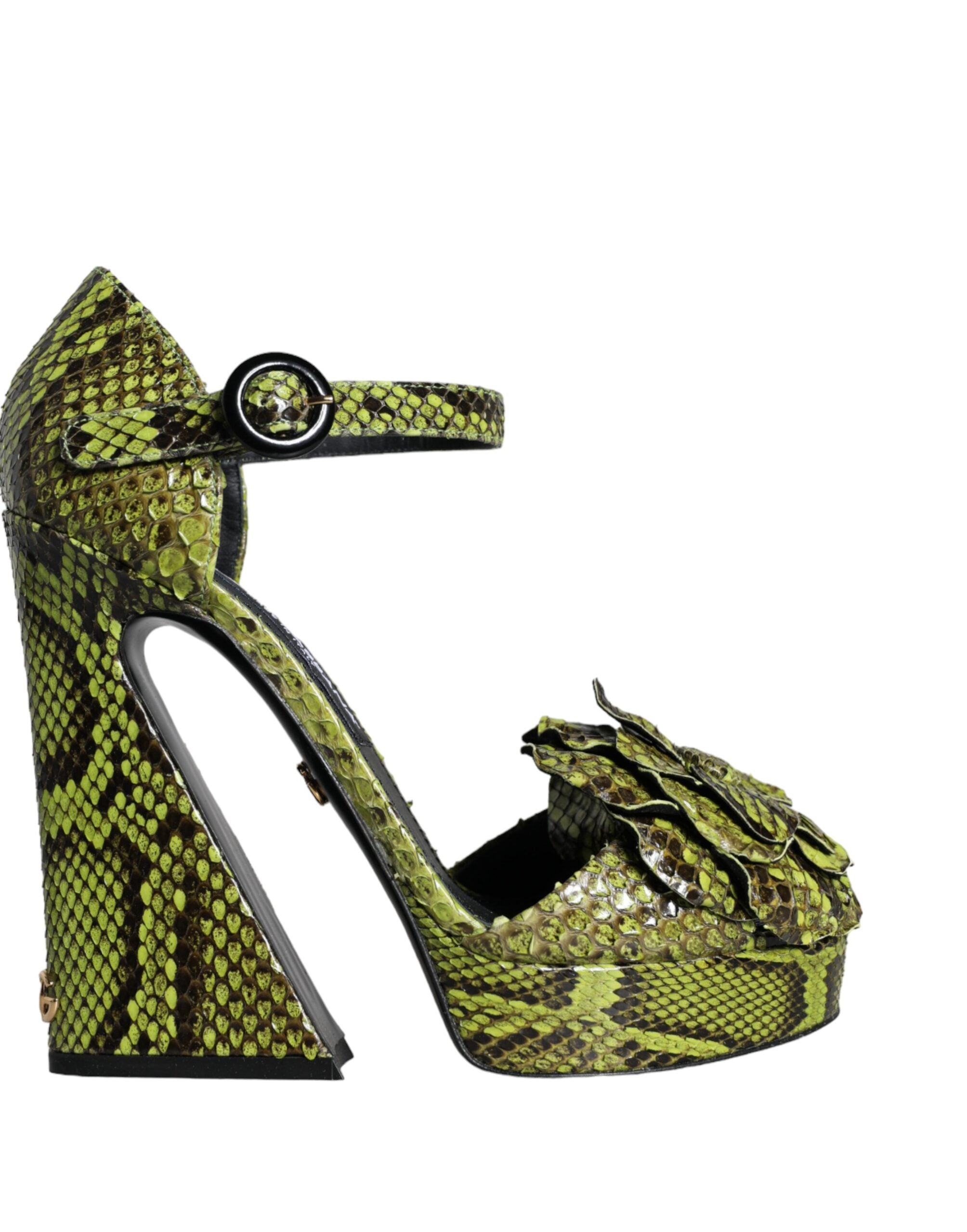 Green Exotic Leather Ankle Strap Heels Sandals Shoes - ventzia