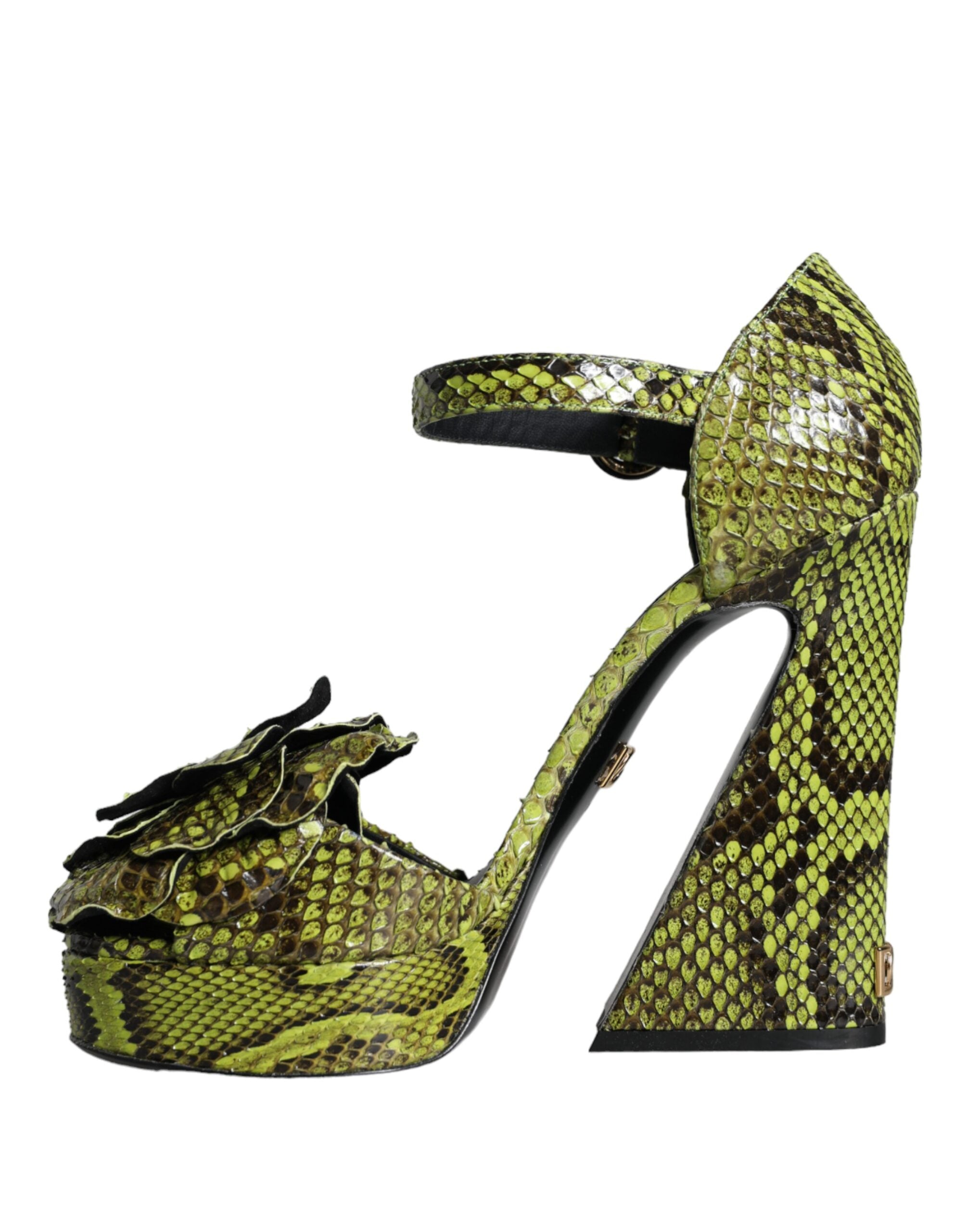 Green Exotic Leather Ankle Strap Heels Sandals Shoes - ventzia