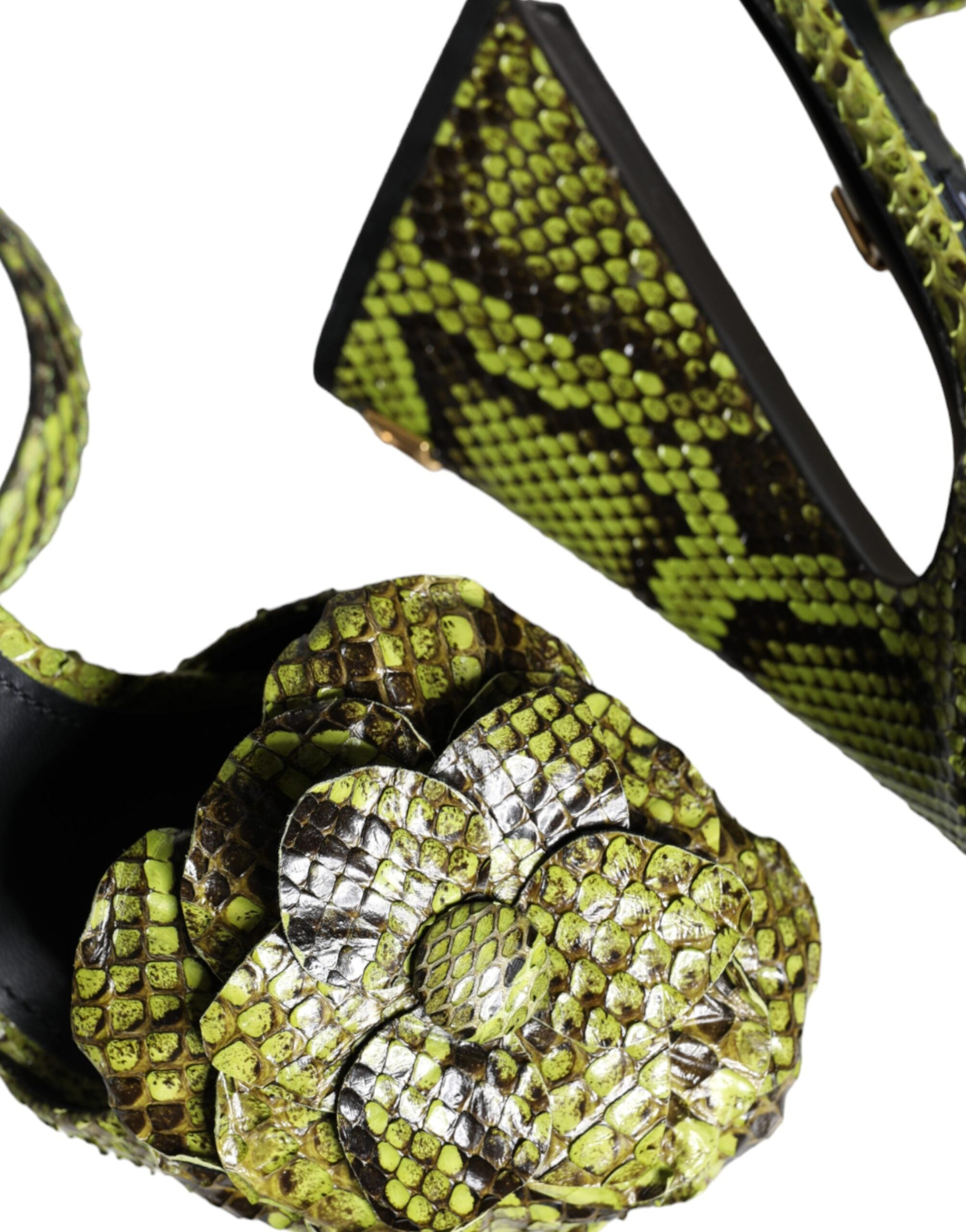 Green Exotic Leather Ankle Strap Heels Sandals Shoes - ventzia