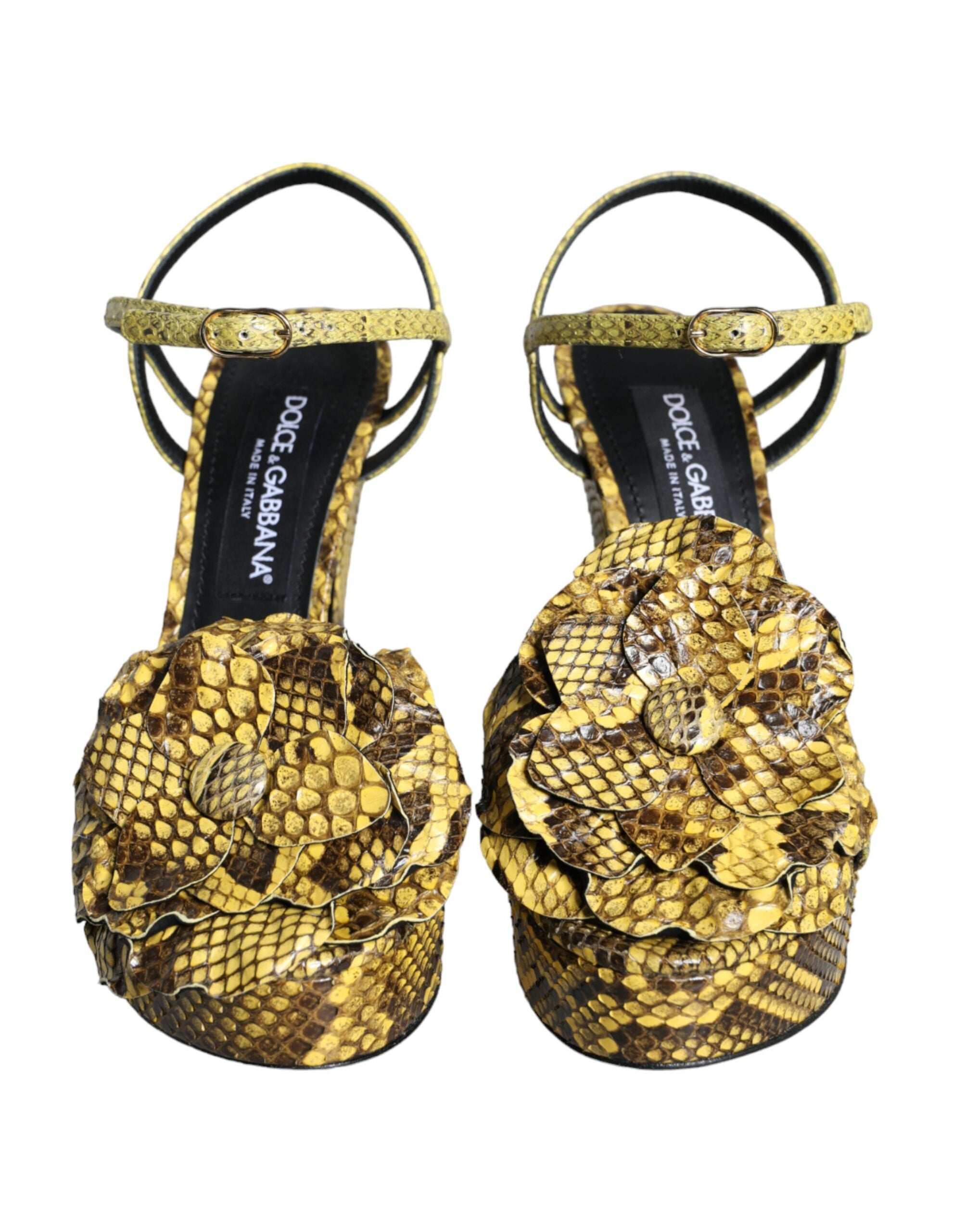 Yellow Exotic Leather Ankle Strap Heels Sandals Shoes - ventzia