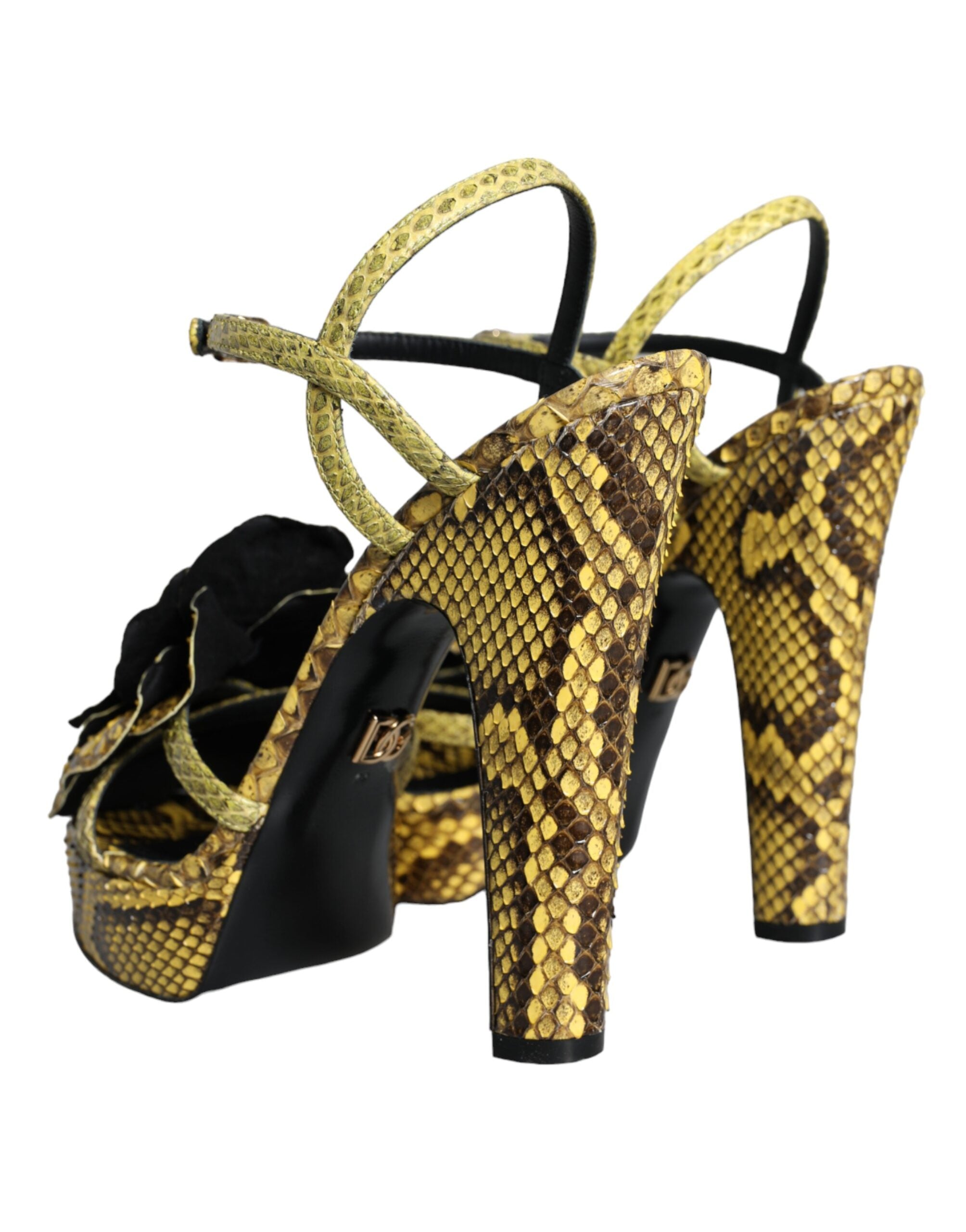 Yellow Exotic Leather Ankle Strap Heels Sandals Shoes - ventzia