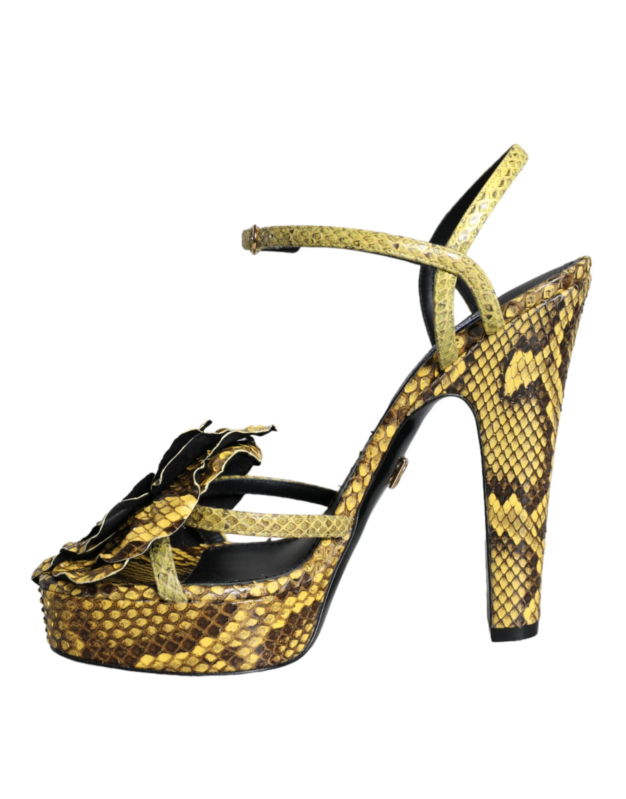 Yellow Exotic Leather Ankle Strap Heels Sandals Shoes - ventzia